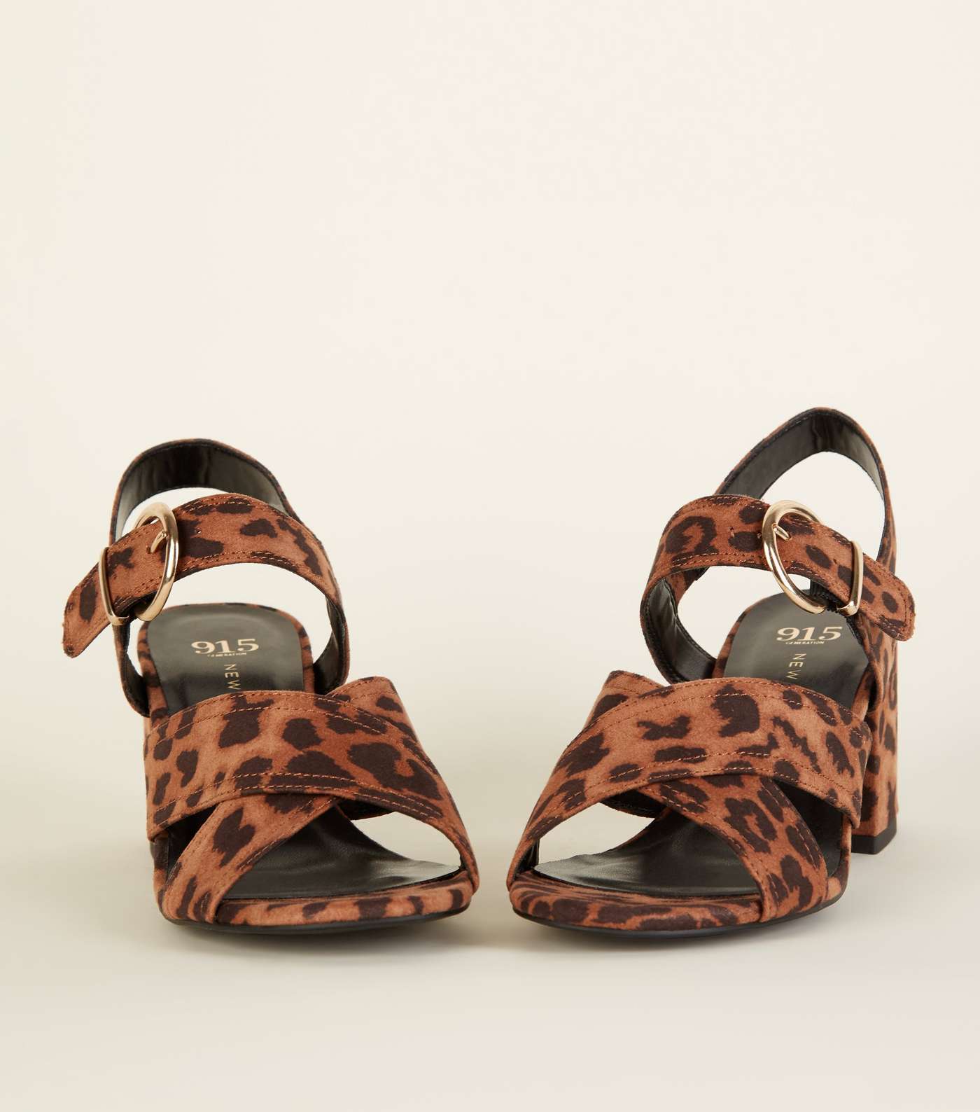 Girls Stone Leopard Print Cross Block Heels Image 3