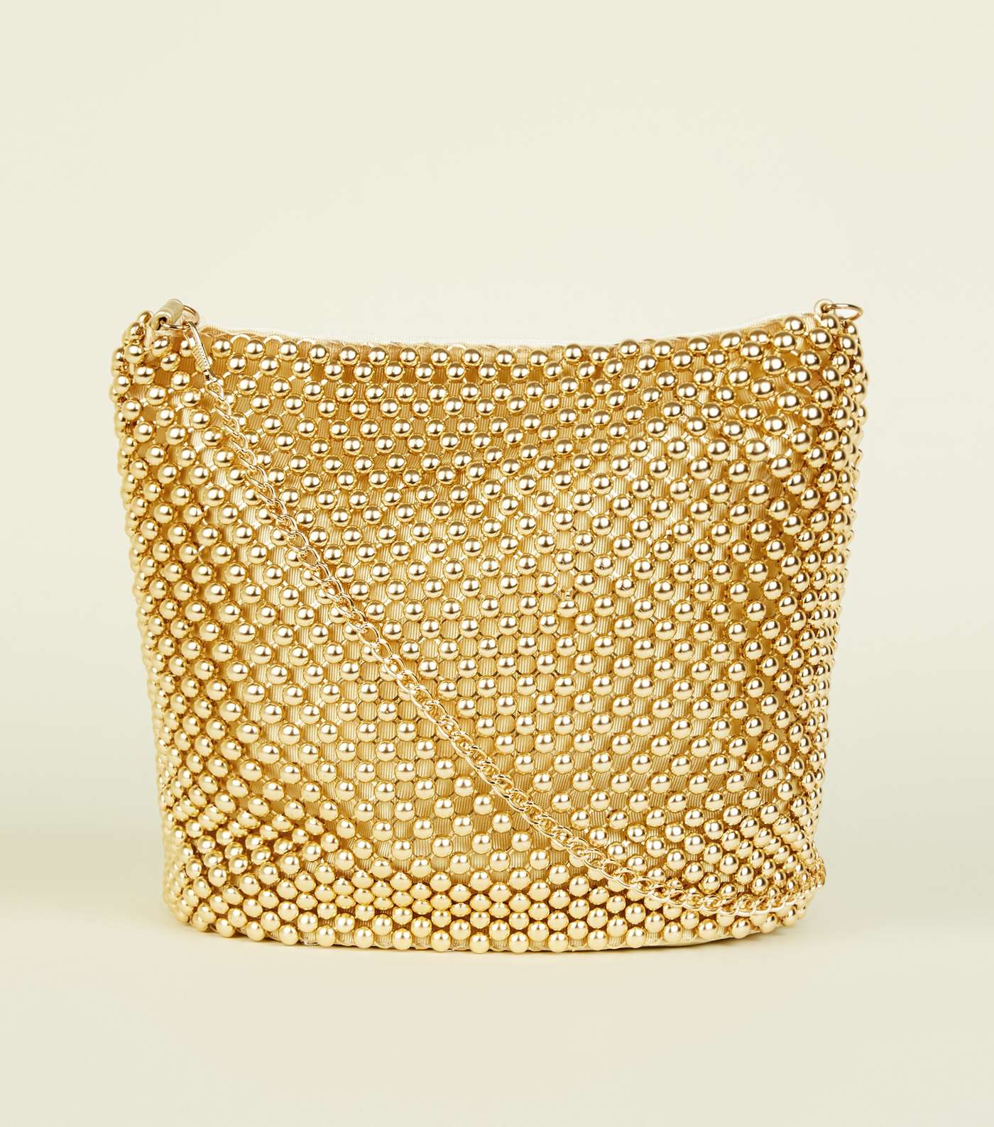 Gold Beaded Bucket Bag