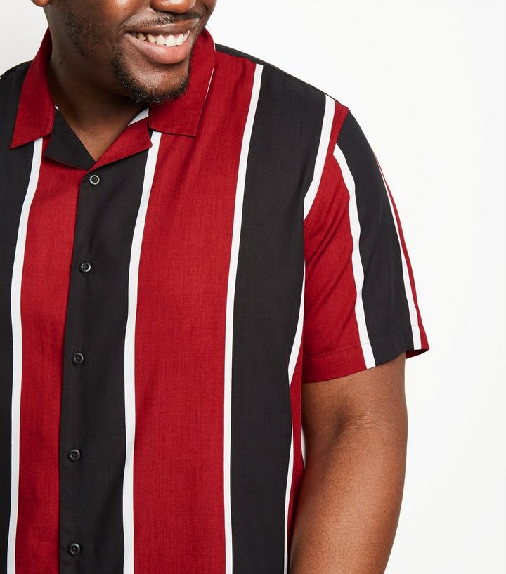 Plus Size Rotes Hemd Mit Reverskragen Und Vertikalen Streifen New Look
