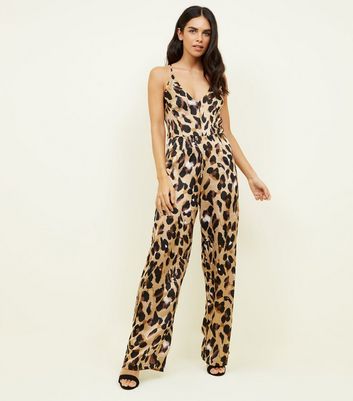 Satin leopard print jumpsuit Clearance