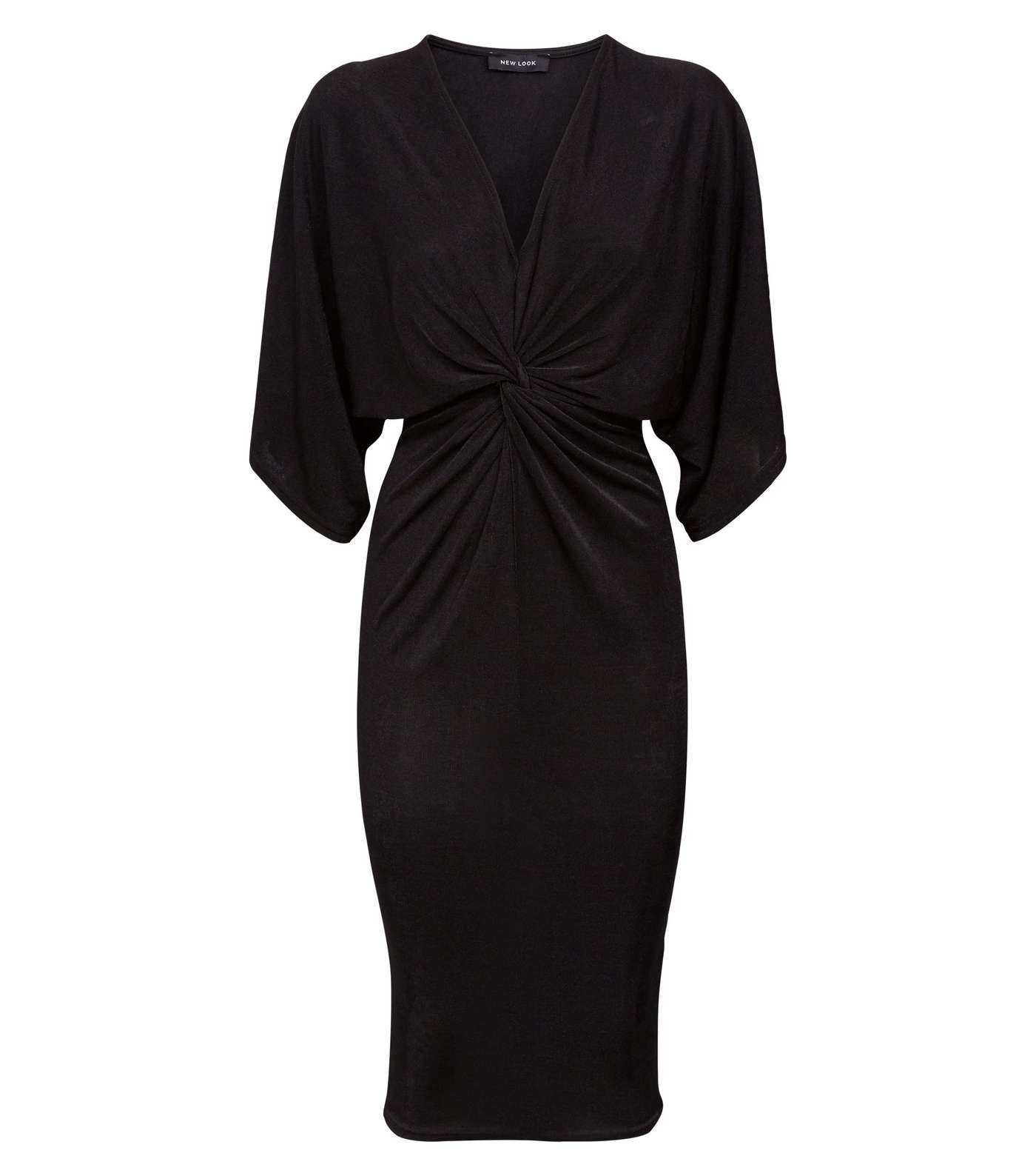 Black Kimono Sleeve Twist Front Midi Dress Image 4
