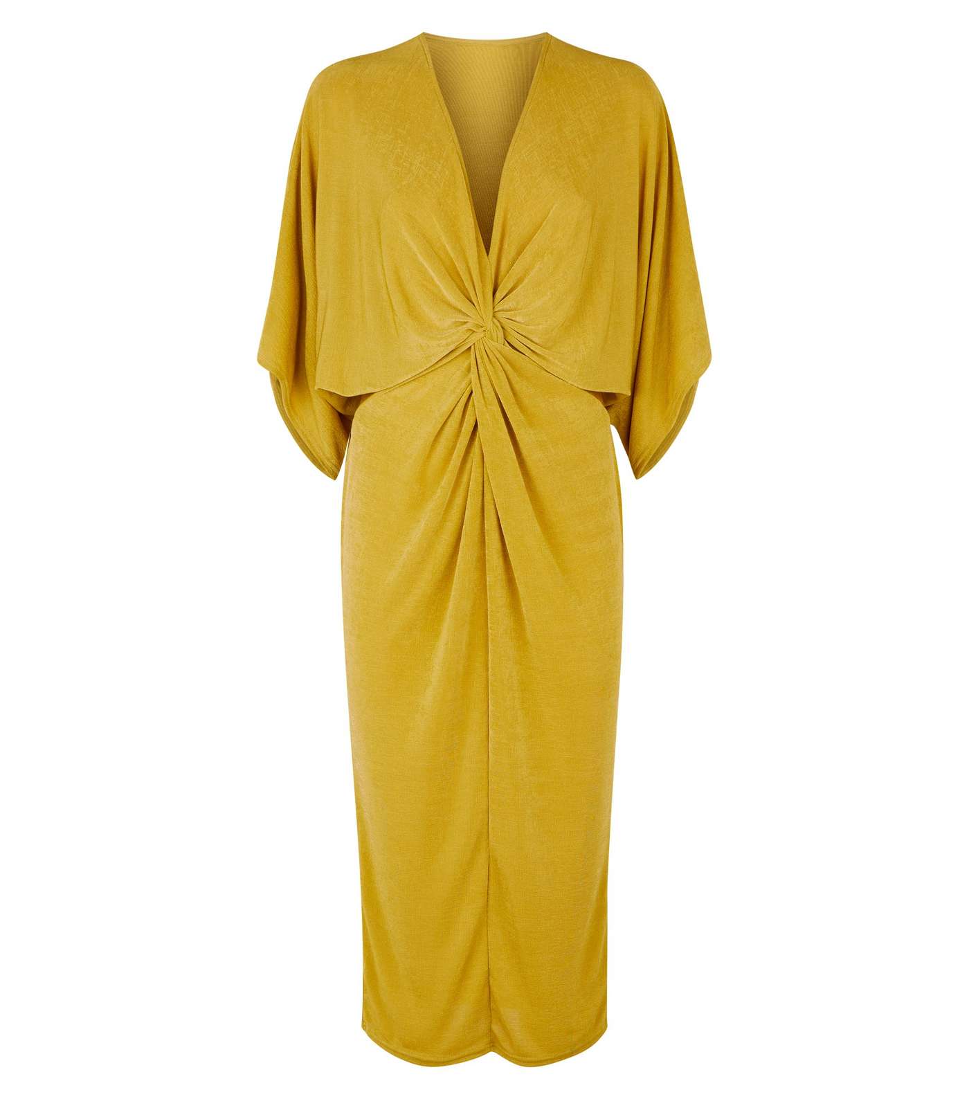 Yellow Kimono Sleeve Twist Front Midi Dress Image 4