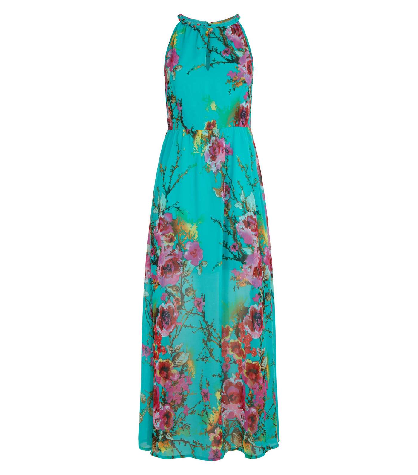 Blue Vanilla Mint Green Floral Halterneck Maxi Dress Image 4