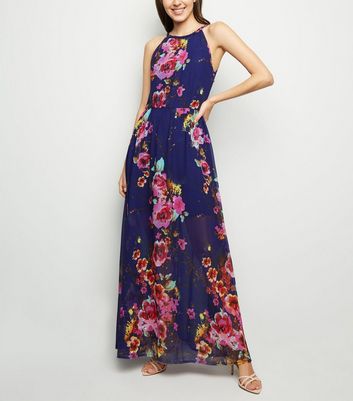 Blue Vanilla Blue Floral Halterneck Maxi Dress | New Look