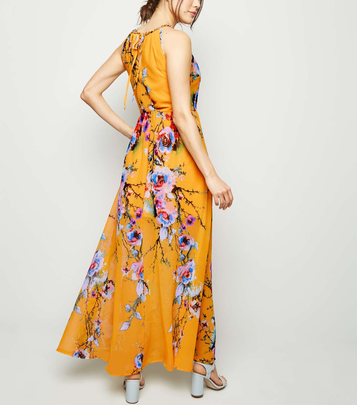 Blue Vanilla Orange Floral Halterneck Maxi Dress Image 3
