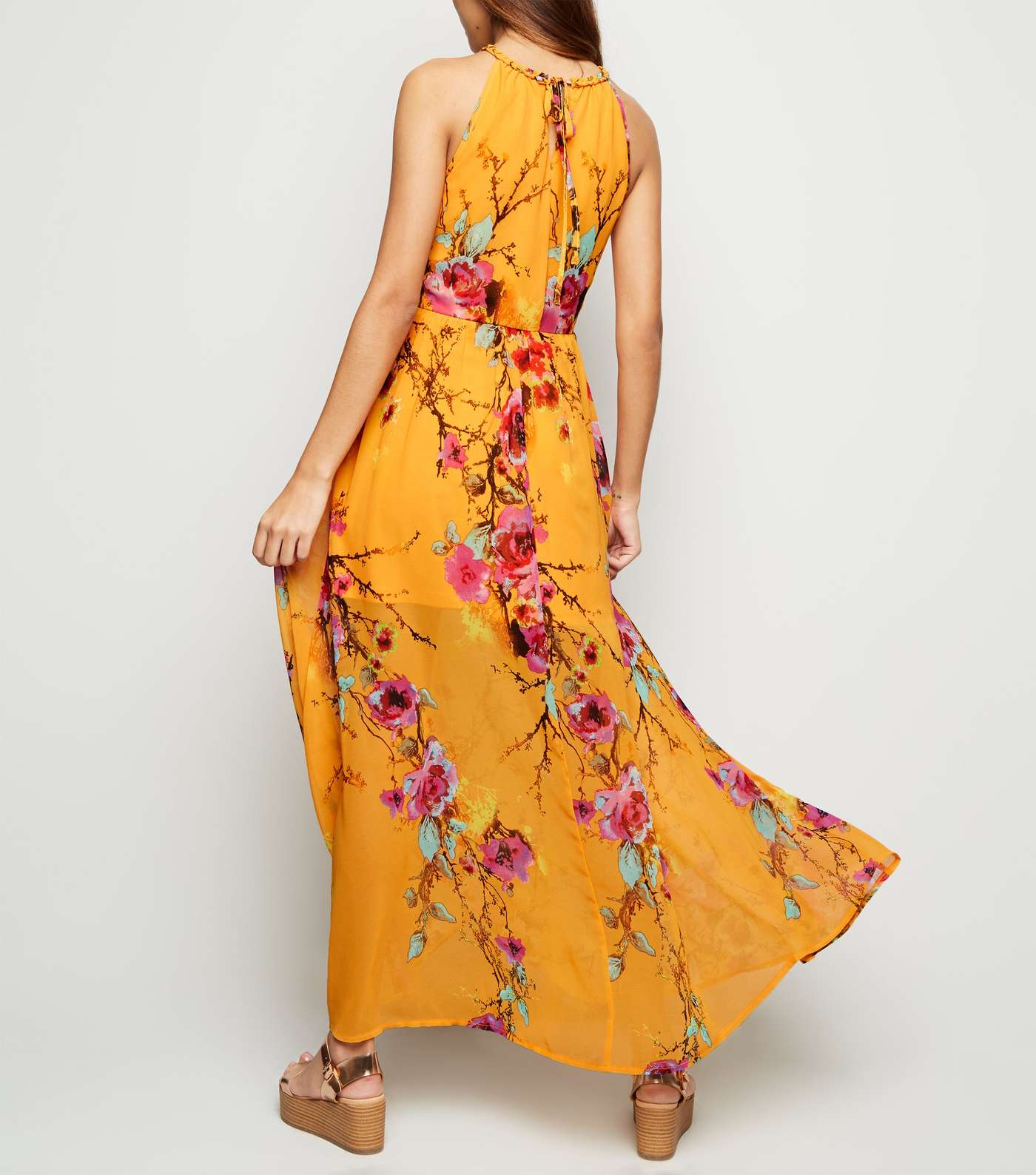 Blue Vanilla Yellow Floral Halterneck Maxi Dress Image 2
