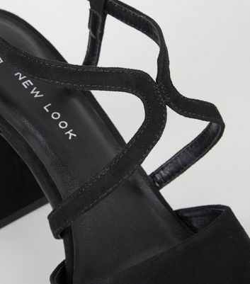 wide fit black strappy block heels