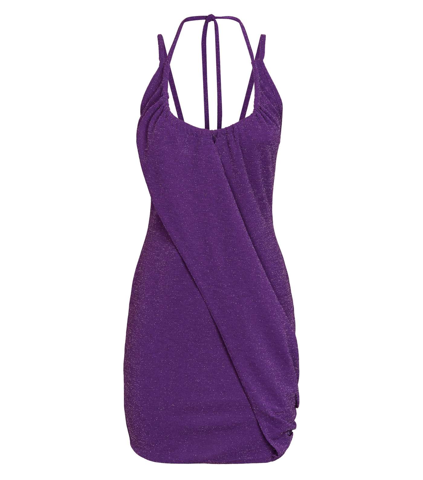 Purple Glitter Drape Bodycon Dress Image 4