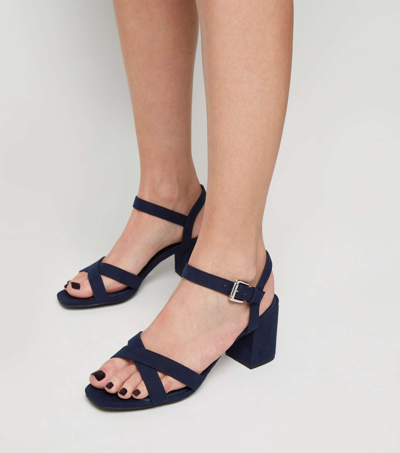 Navy Comfort Flex Low Block Heel Sandals Image 2
