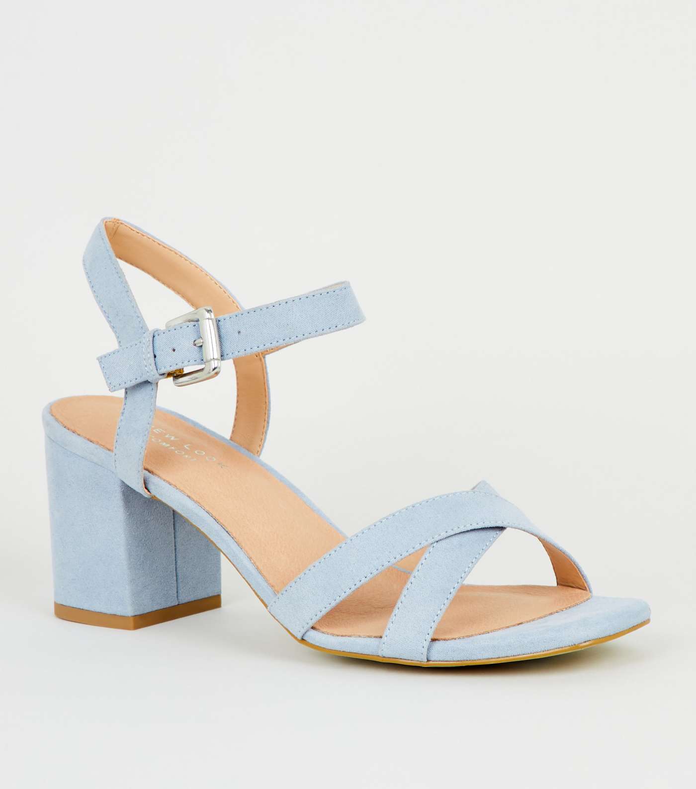 Pale Blue Comfort Flex Low Block Heel Sandals