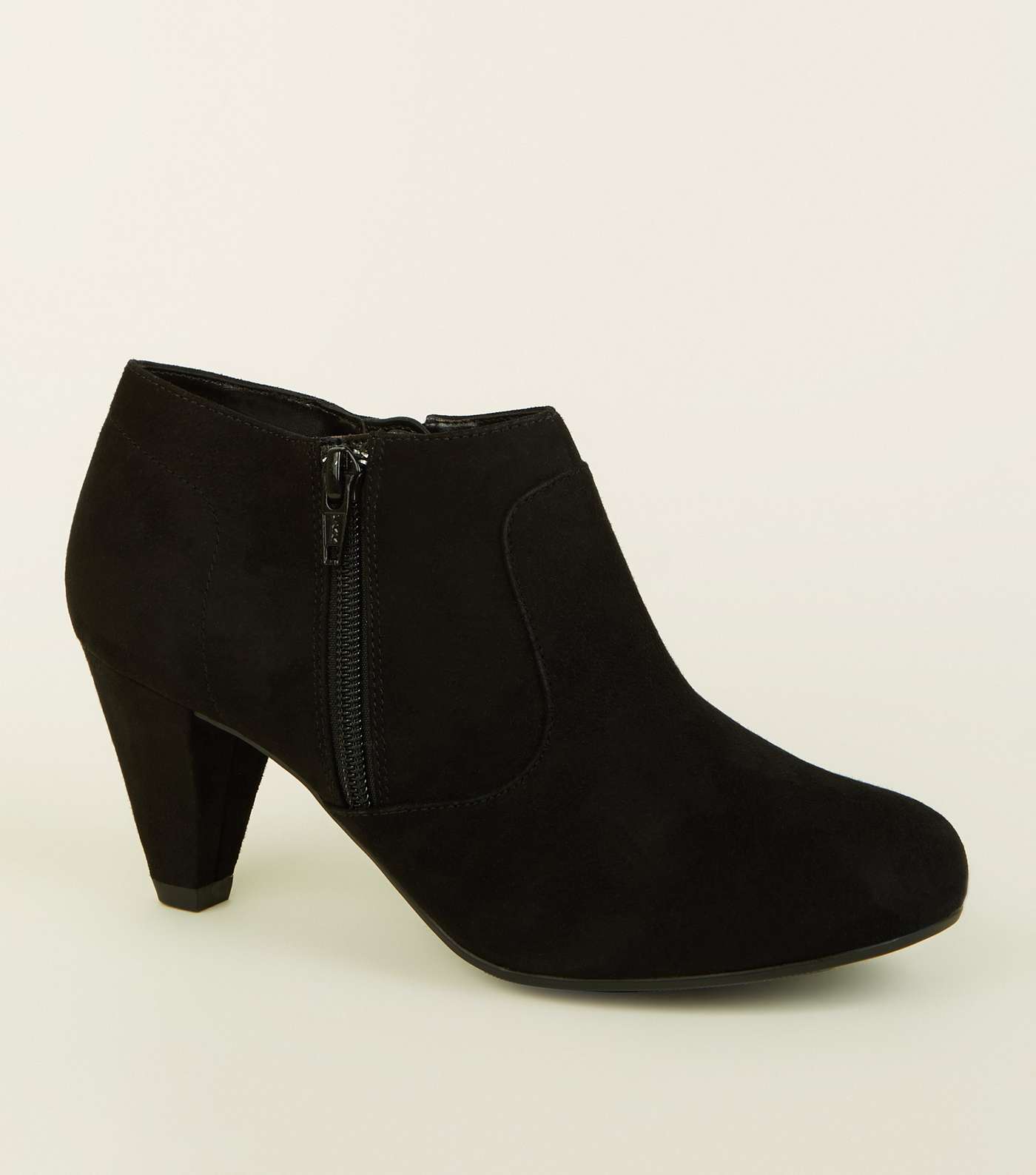 Black Suedette Cone Heel Boots