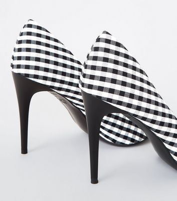black and white check heels