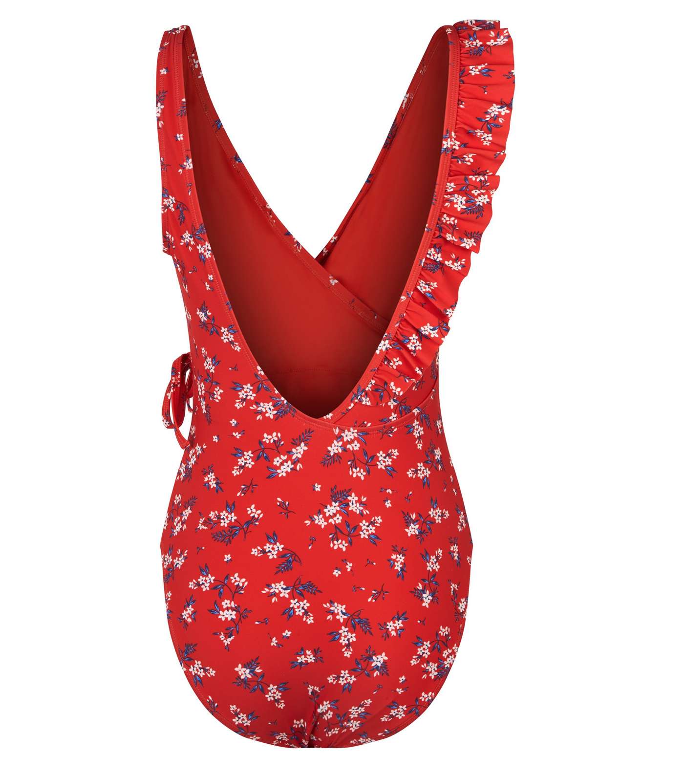 Red Floral Frill Wrap Front Swimsuit  Image 5