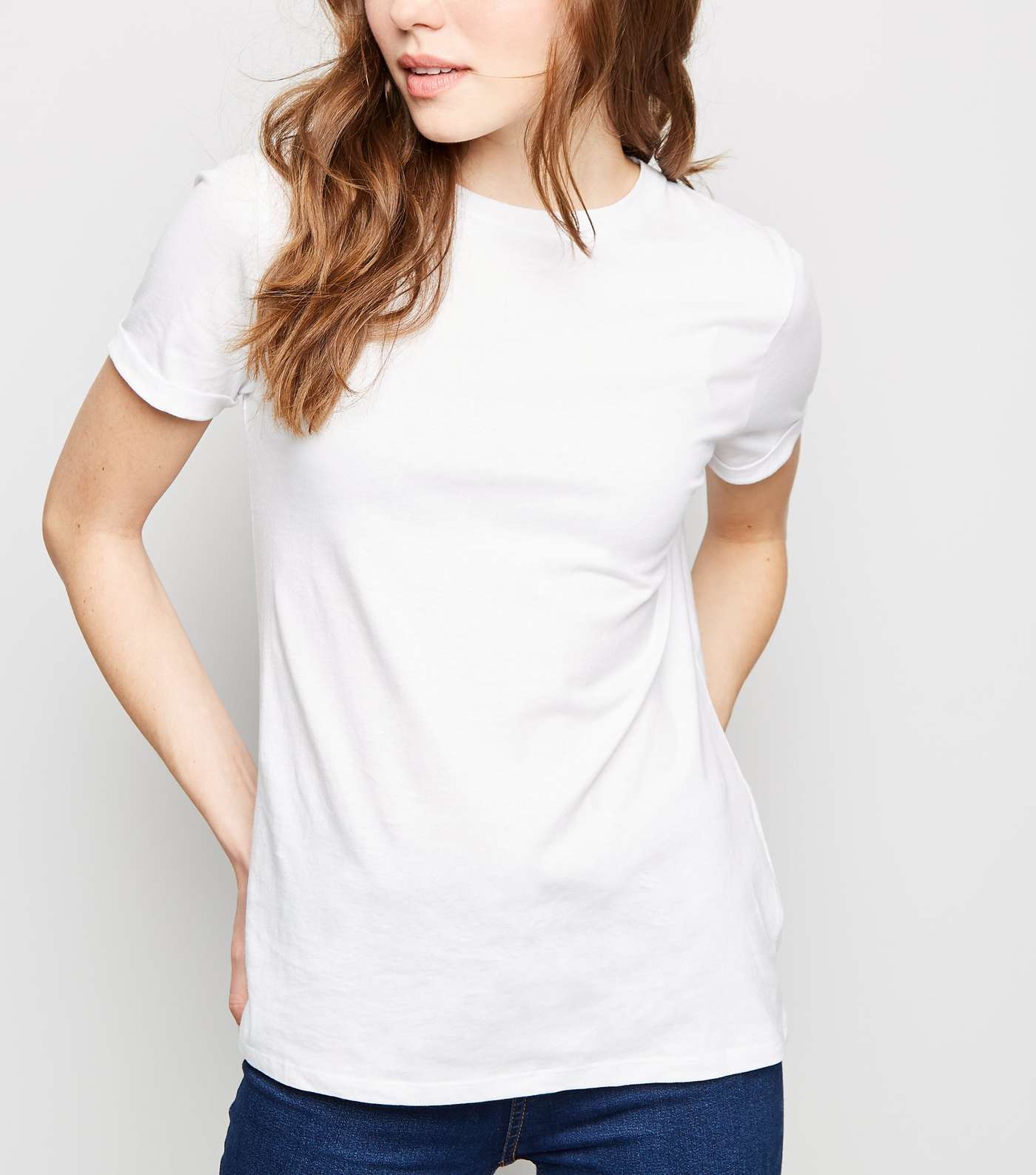 White Organic Cotton Roll Sleeve T-Shirt 