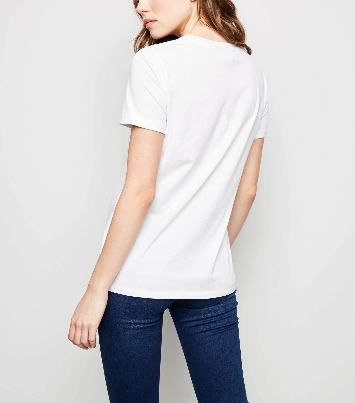 White Organic Cotton Roll Sleeve T-Shirt  Image 3