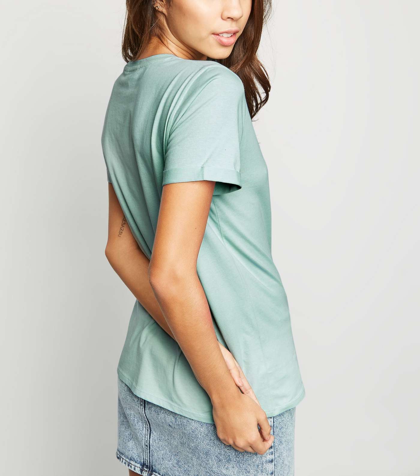 Mint Organic Cotton Roll Sleeve T-Shirt Image 2