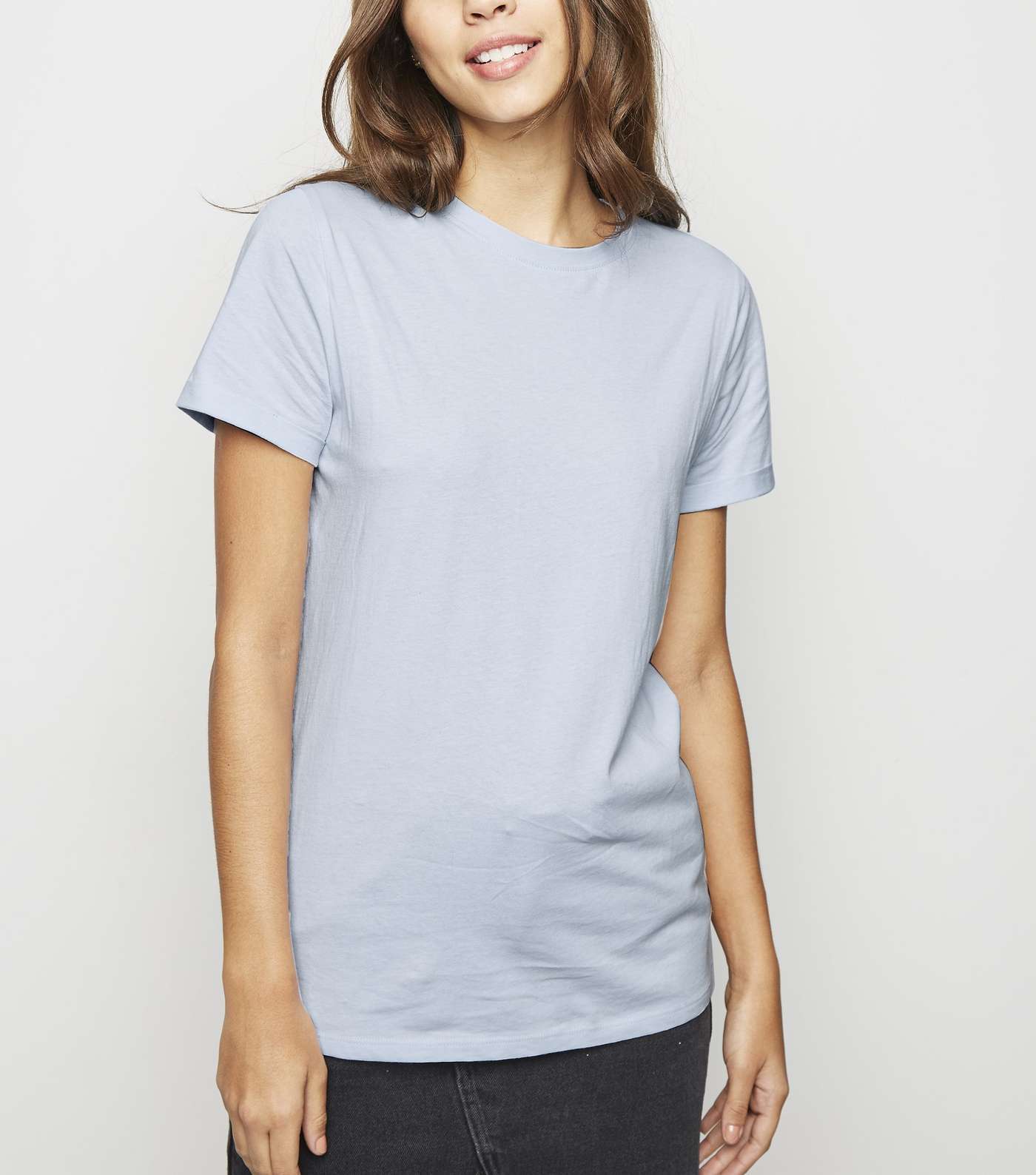 Pale Blue Organic Cotton Roll Sleeve T-Shirt 