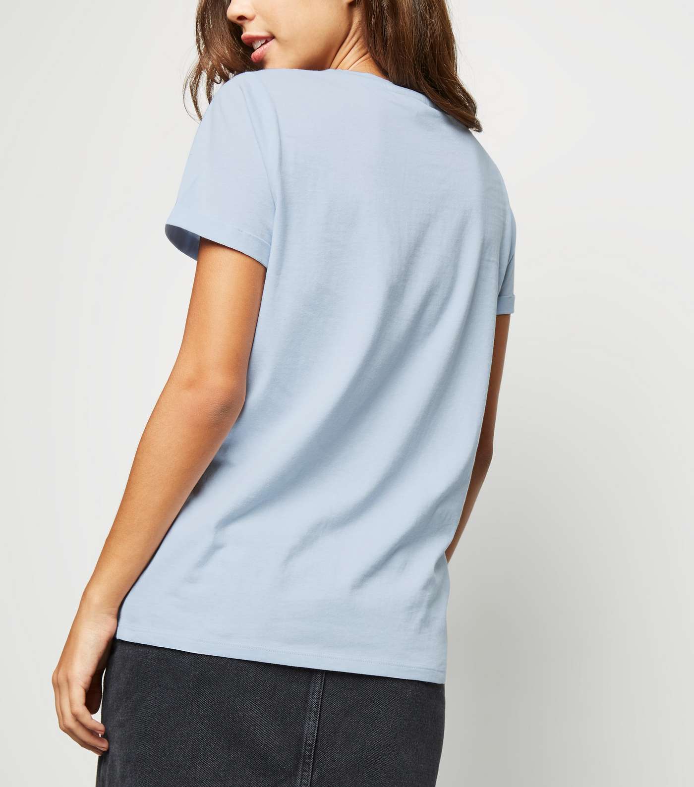 Pale Blue Organic Cotton Roll Sleeve T-Shirt  Image 3