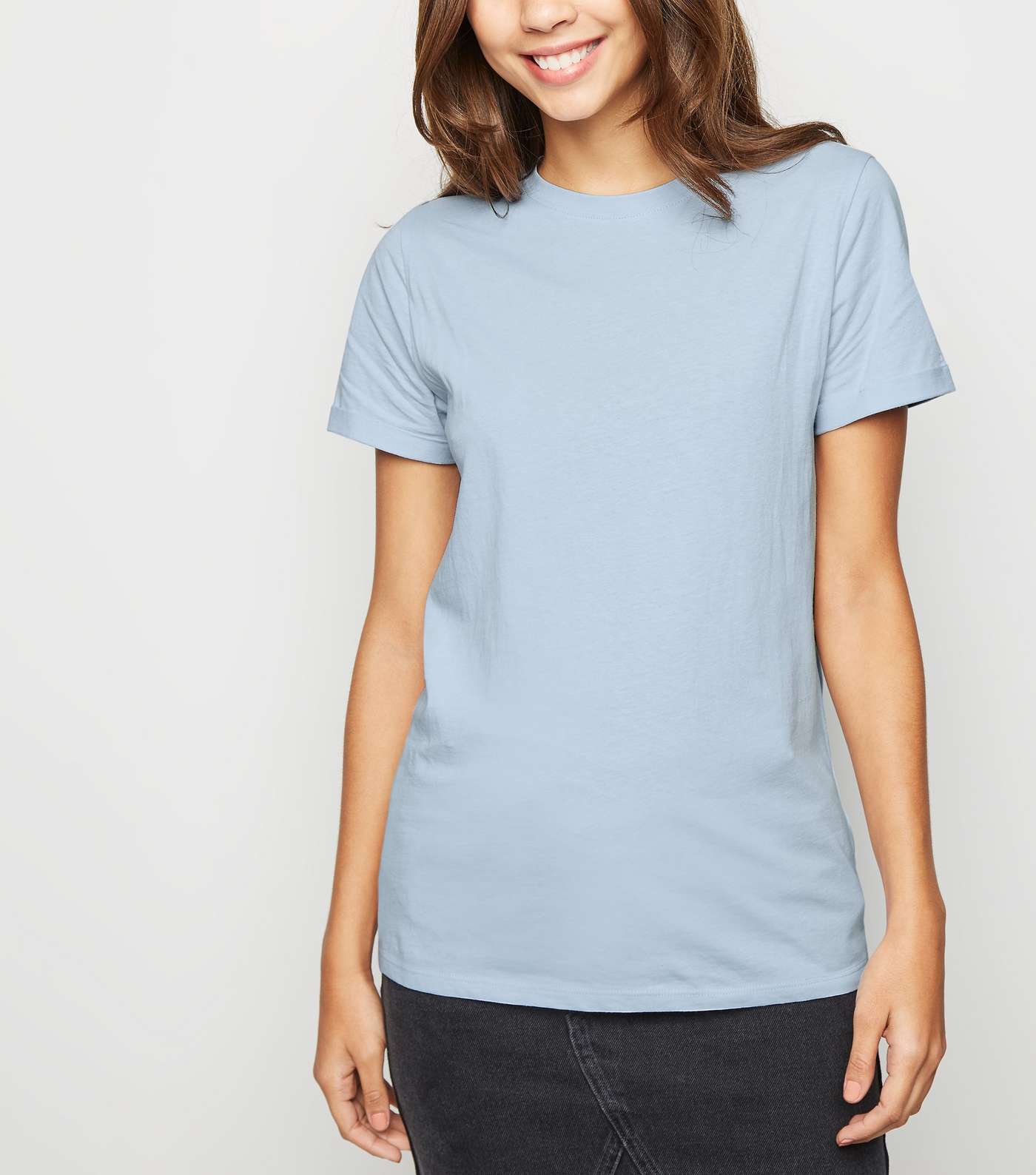Pale Blue Organic Cotton Roll Sleeve T-Shirt  Image 5