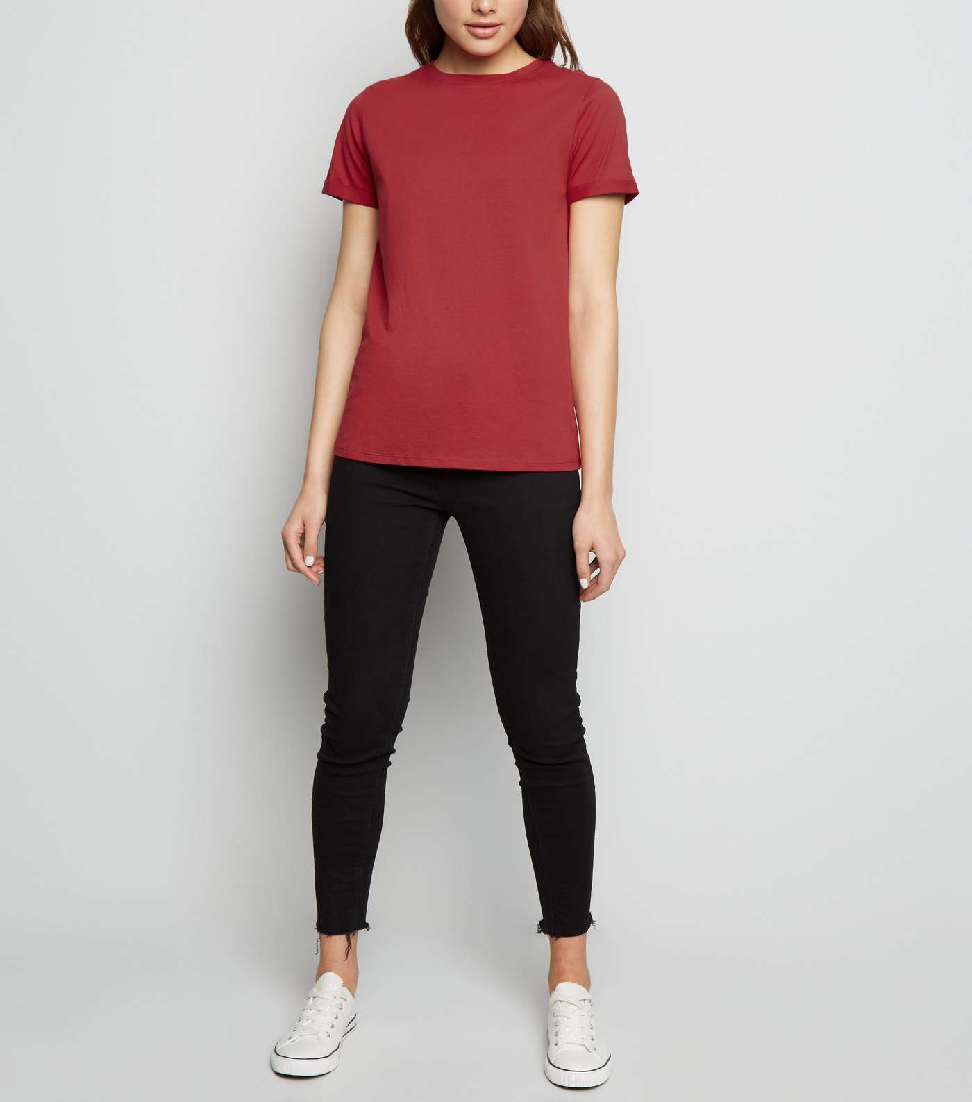 Dark Red Organic Cotton Roll Sleeve T-Shirt Image 2