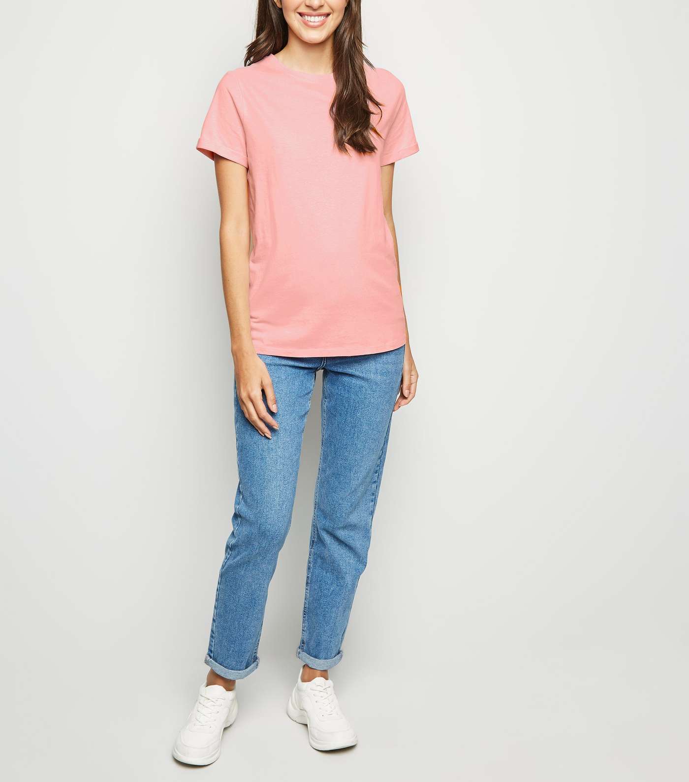 Pink Cotton Roll Sleeve T-Shirt 