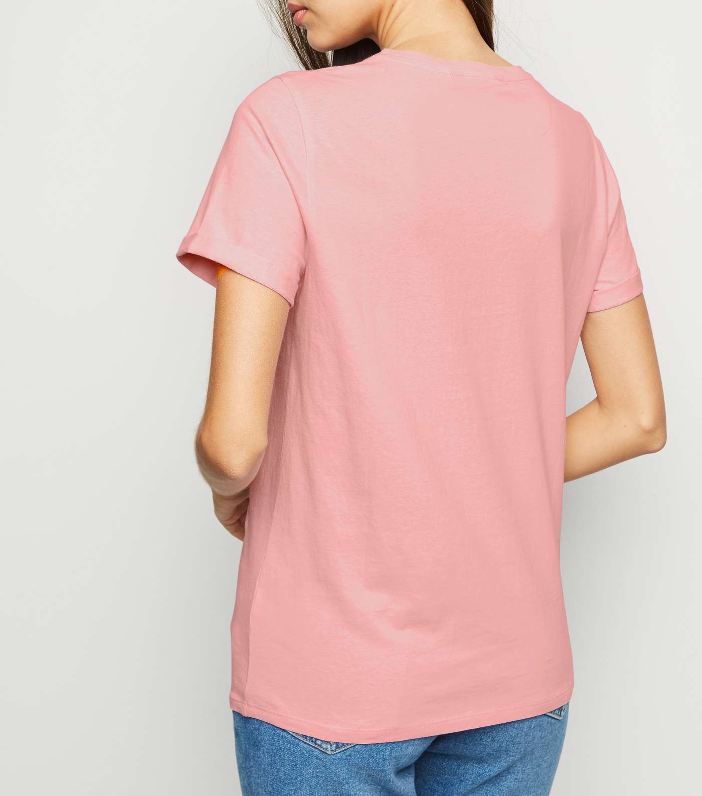 Pink Cotton Roll Sleeve T-Shirt  Image 3