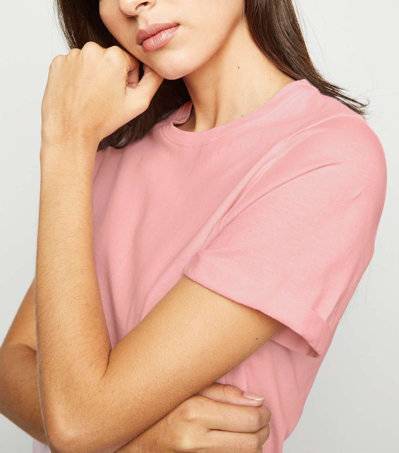 Pink Cotton Roll Sleeve T-Shirt  Image 5