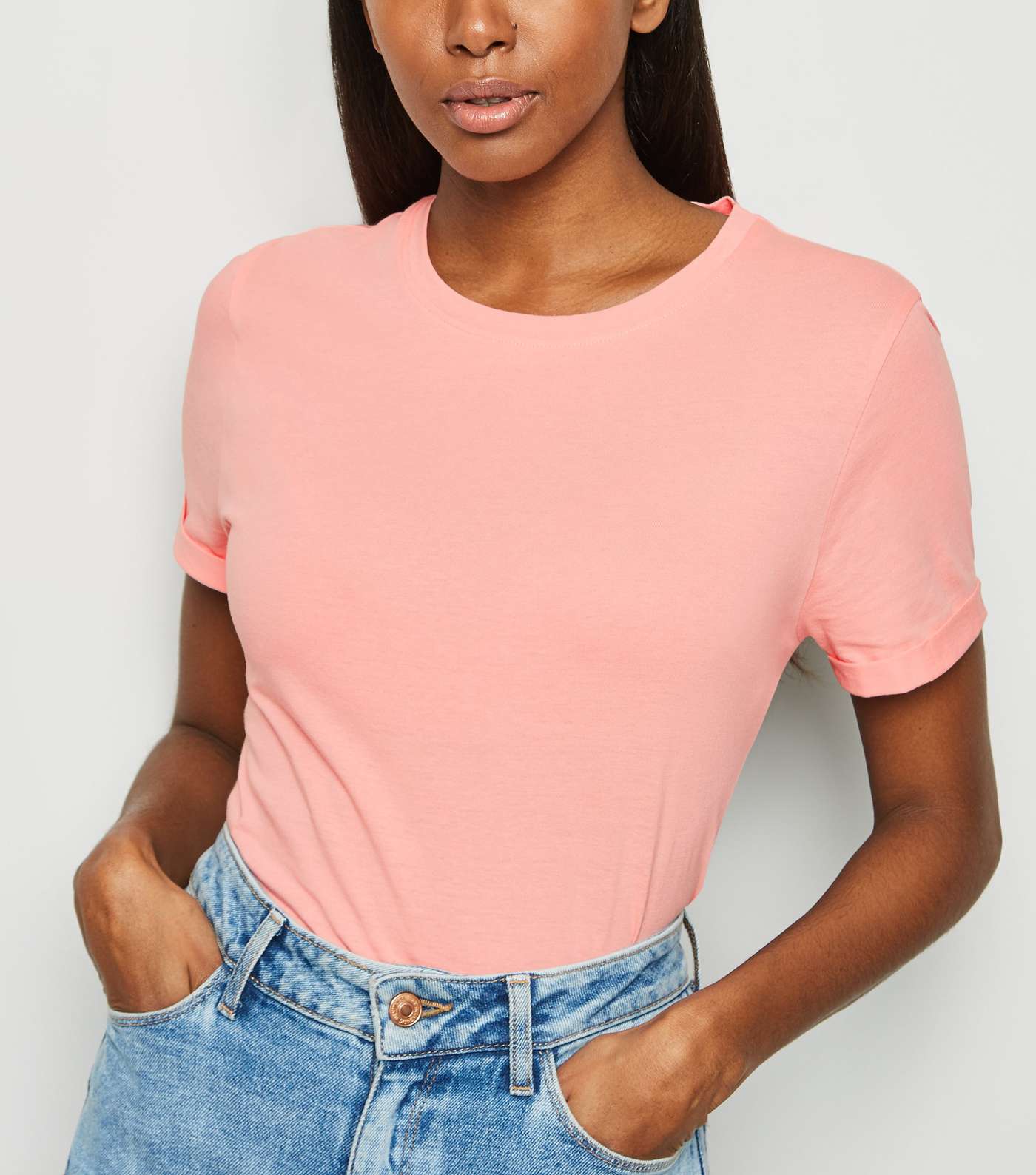 Mid Pink Organic Cotton Roll Sleeve T-Shirt