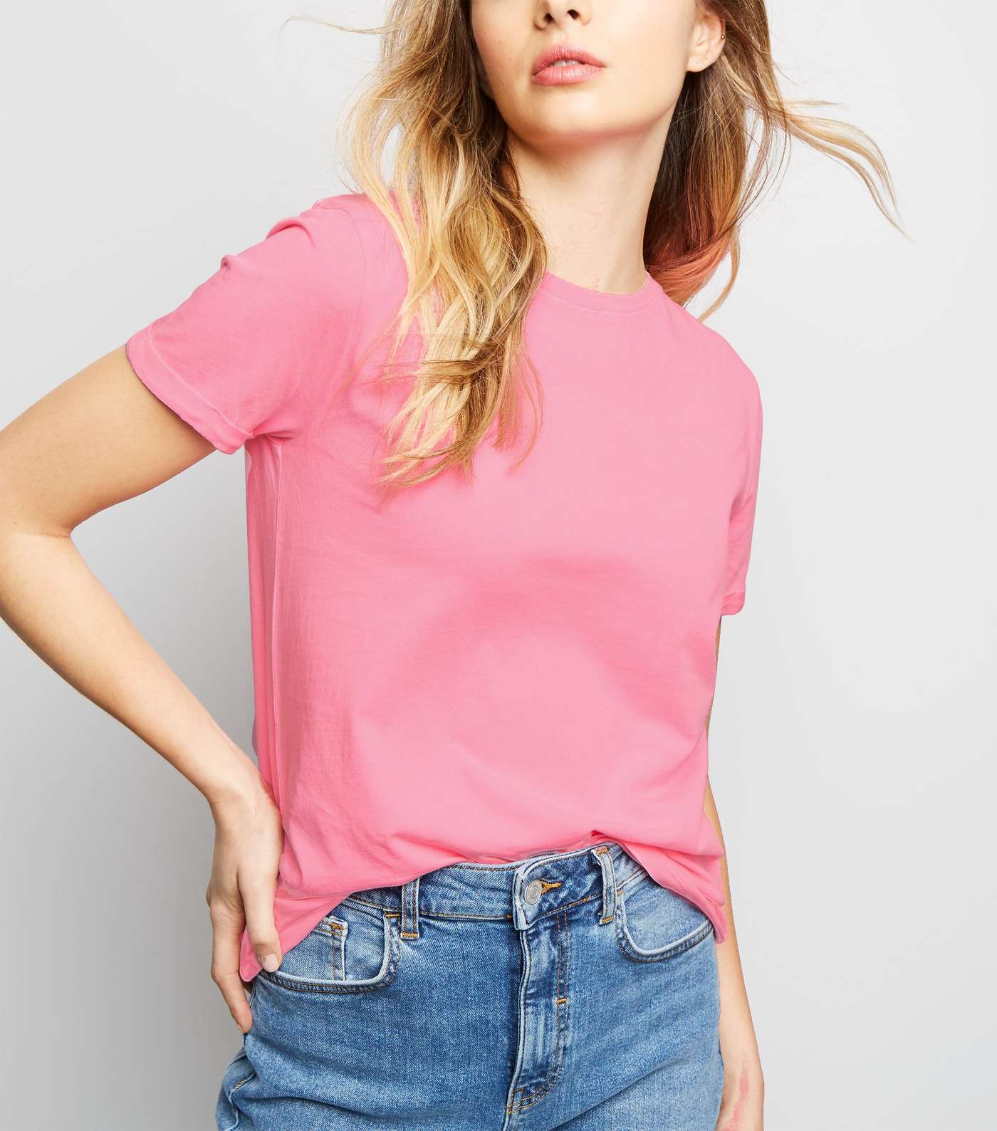 Bright Pink Organic Cotton Roll Sleeve T-Shirt 