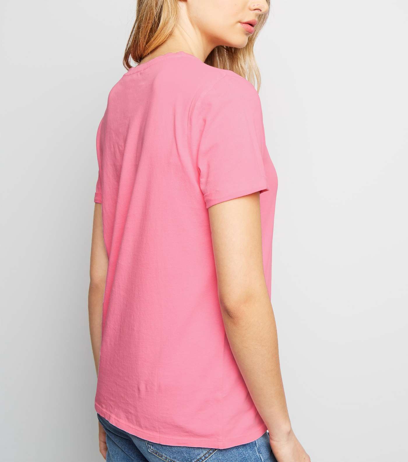 Bright Pink Organic Cotton Roll Sleeve T-Shirt  Image 3