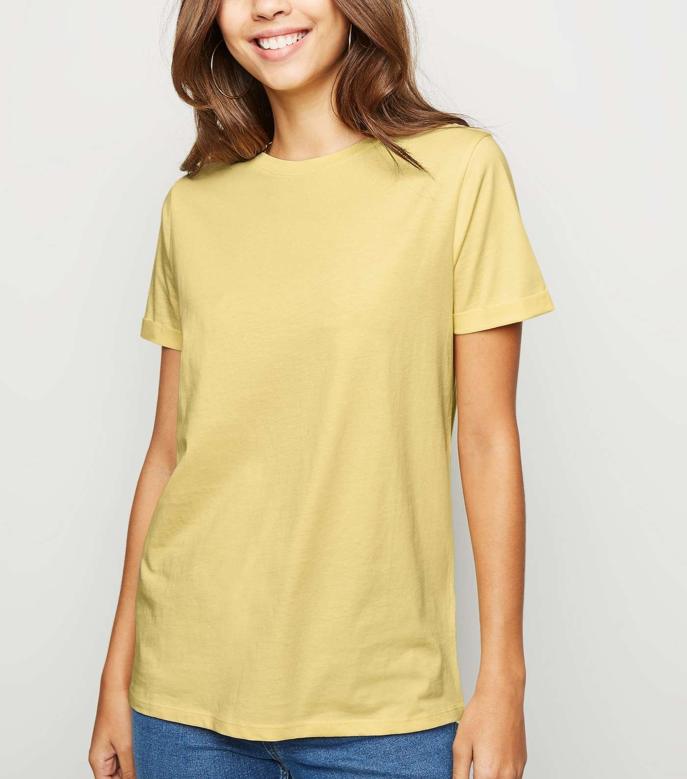 Pale Yellow Organic Cotton Roll Sleeve T-Shirt 