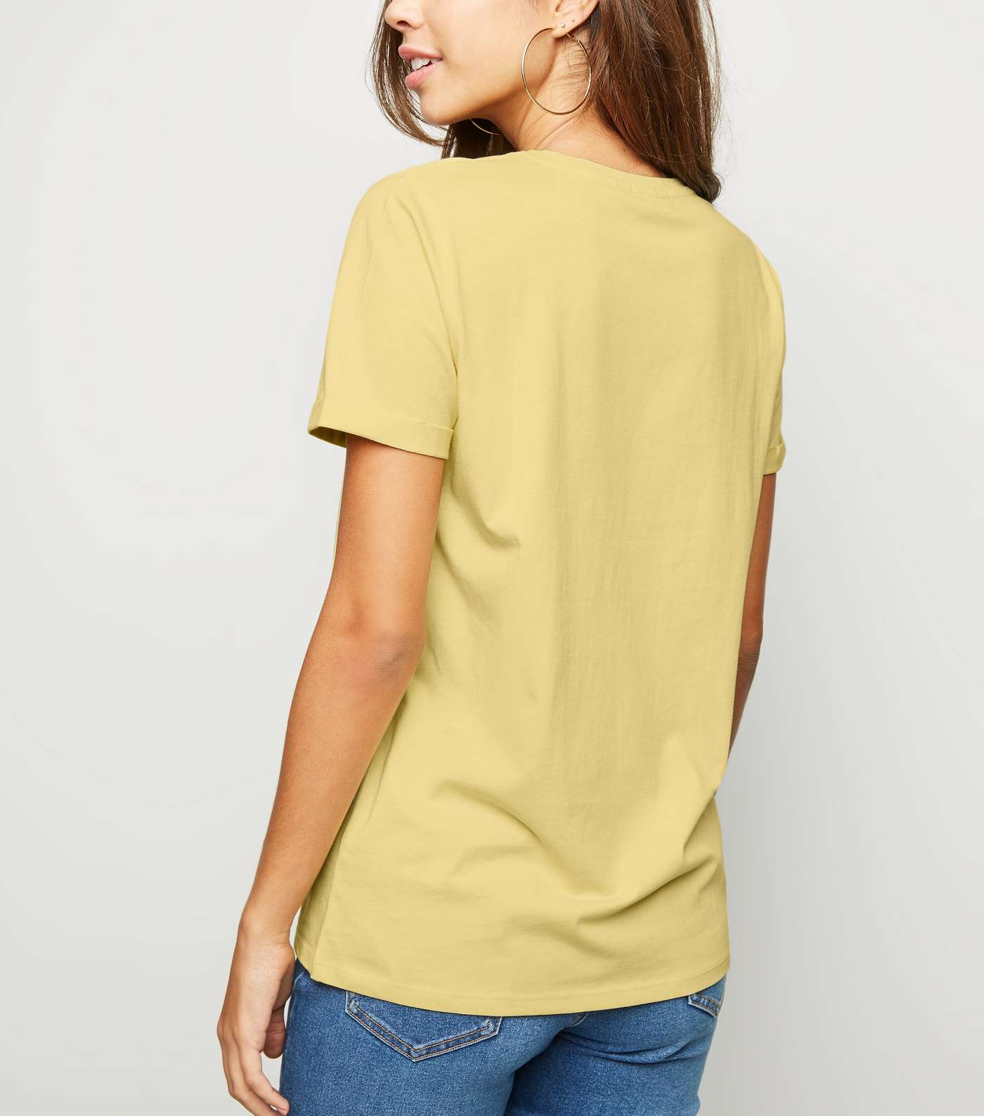 Pale Yellow Organic Cotton Roll Sleeve T-Shirt  Image 3