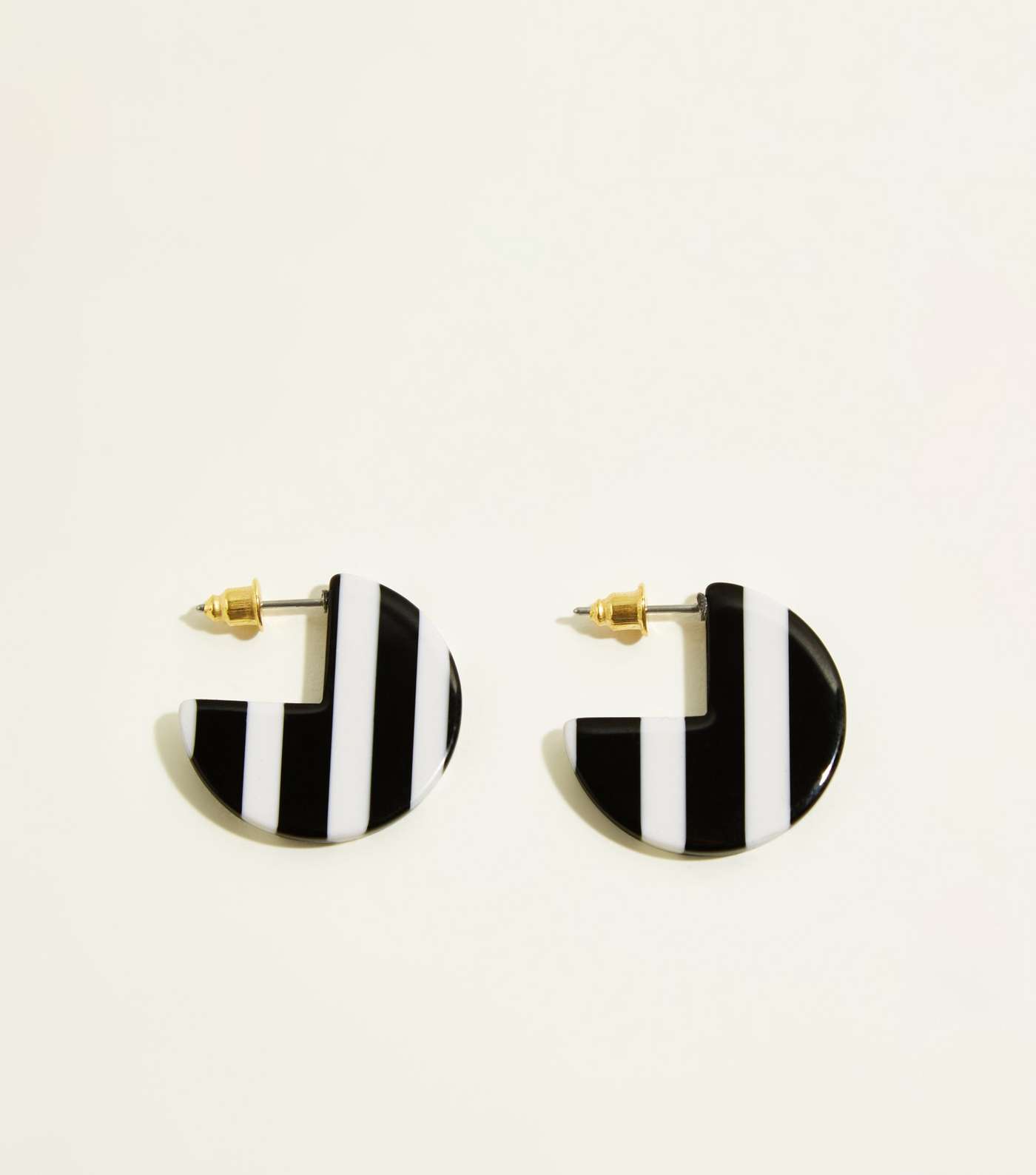 Black and White Stripe Resin Disc Earrings