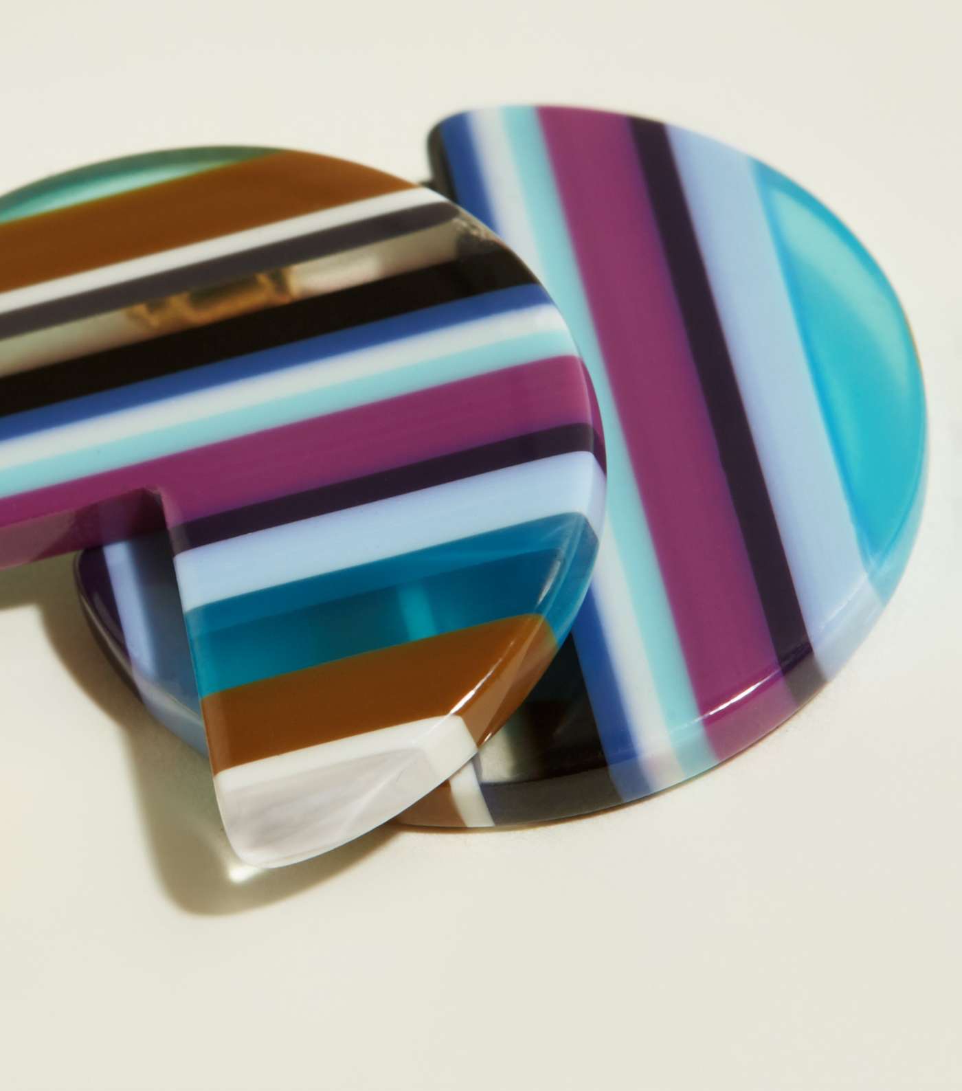 Multicoloured Stripe Resin Disc Earrings Image 3