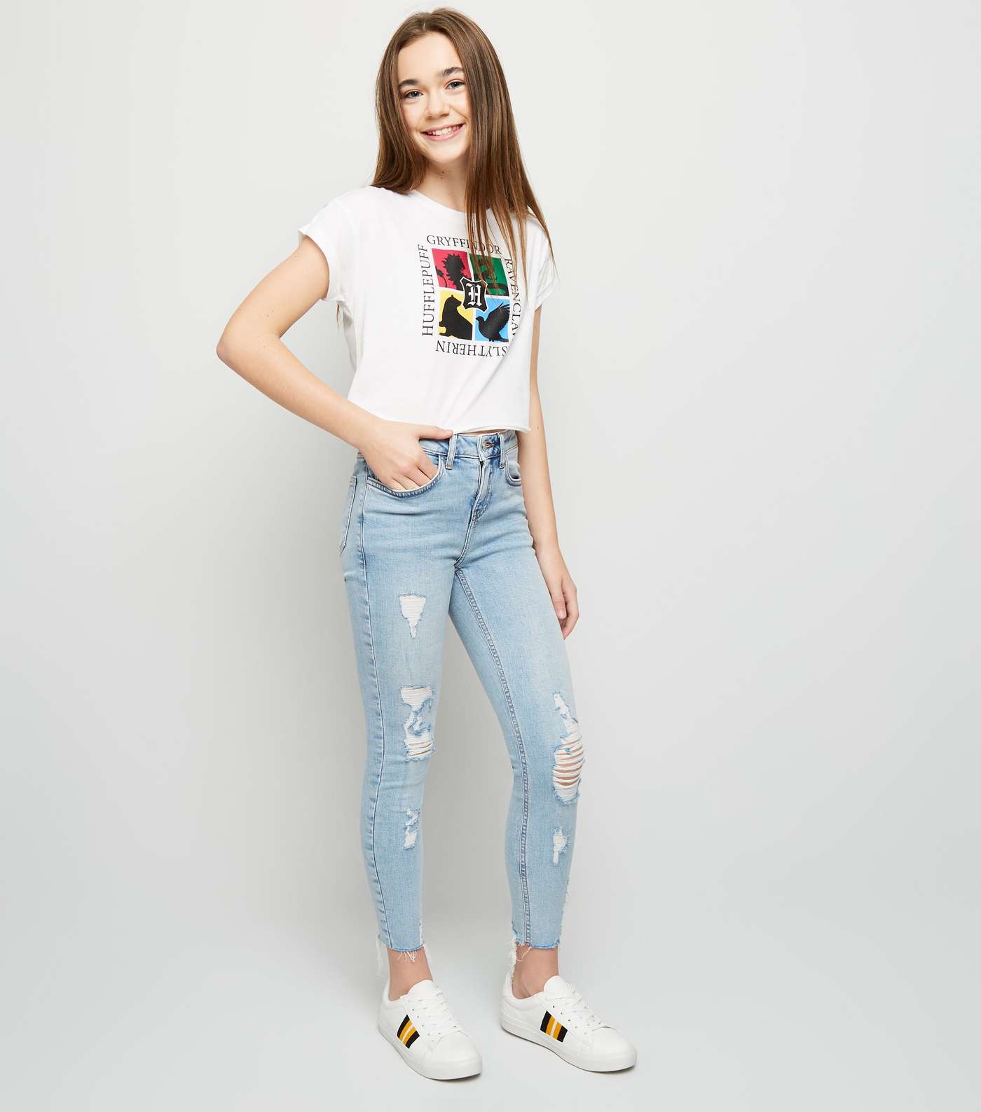 Girls Pale Blue Ripped Knee Skinny Jeans 