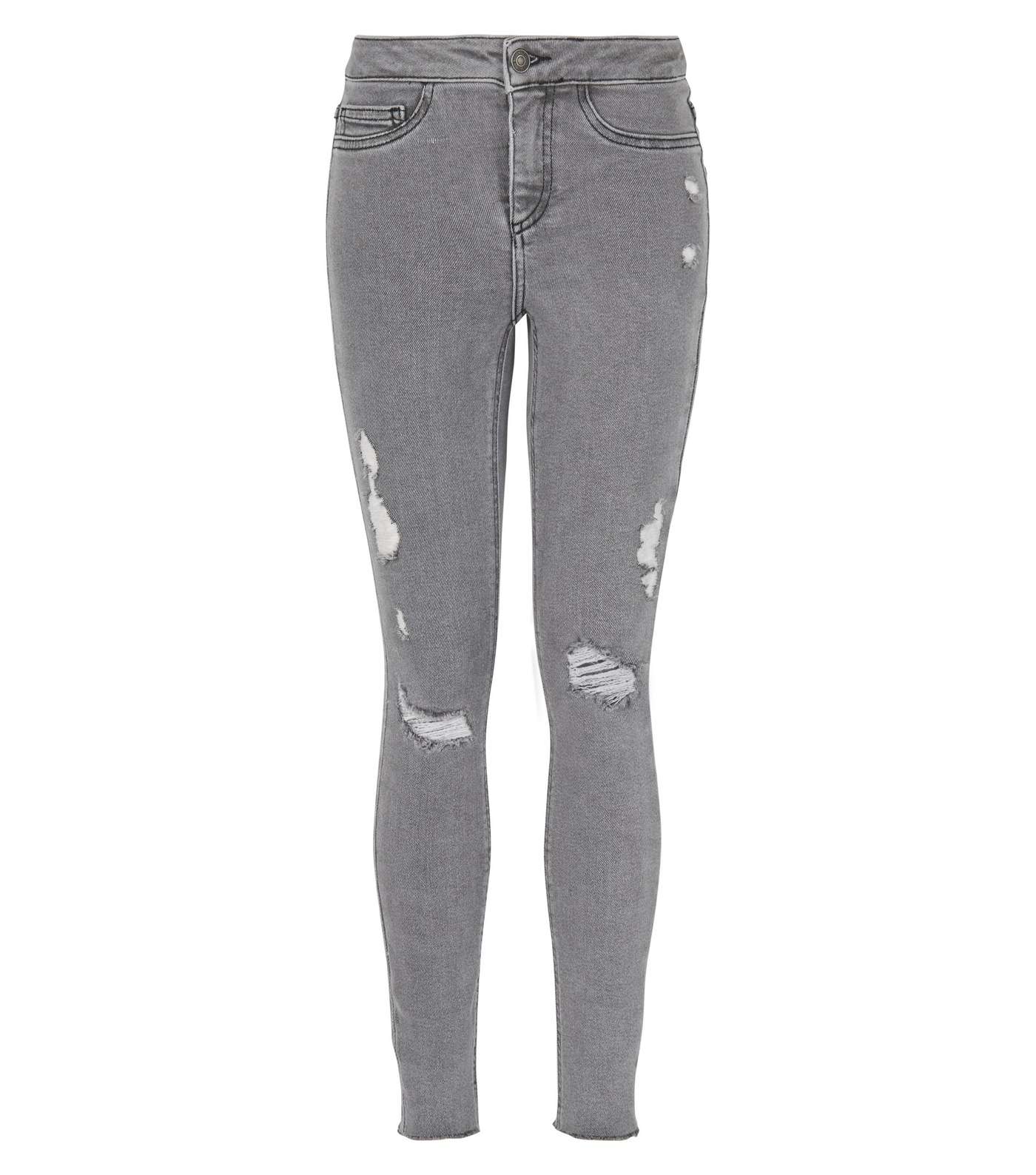 Girls Grey Ripped High Rise Skinny Jeans  Image 4