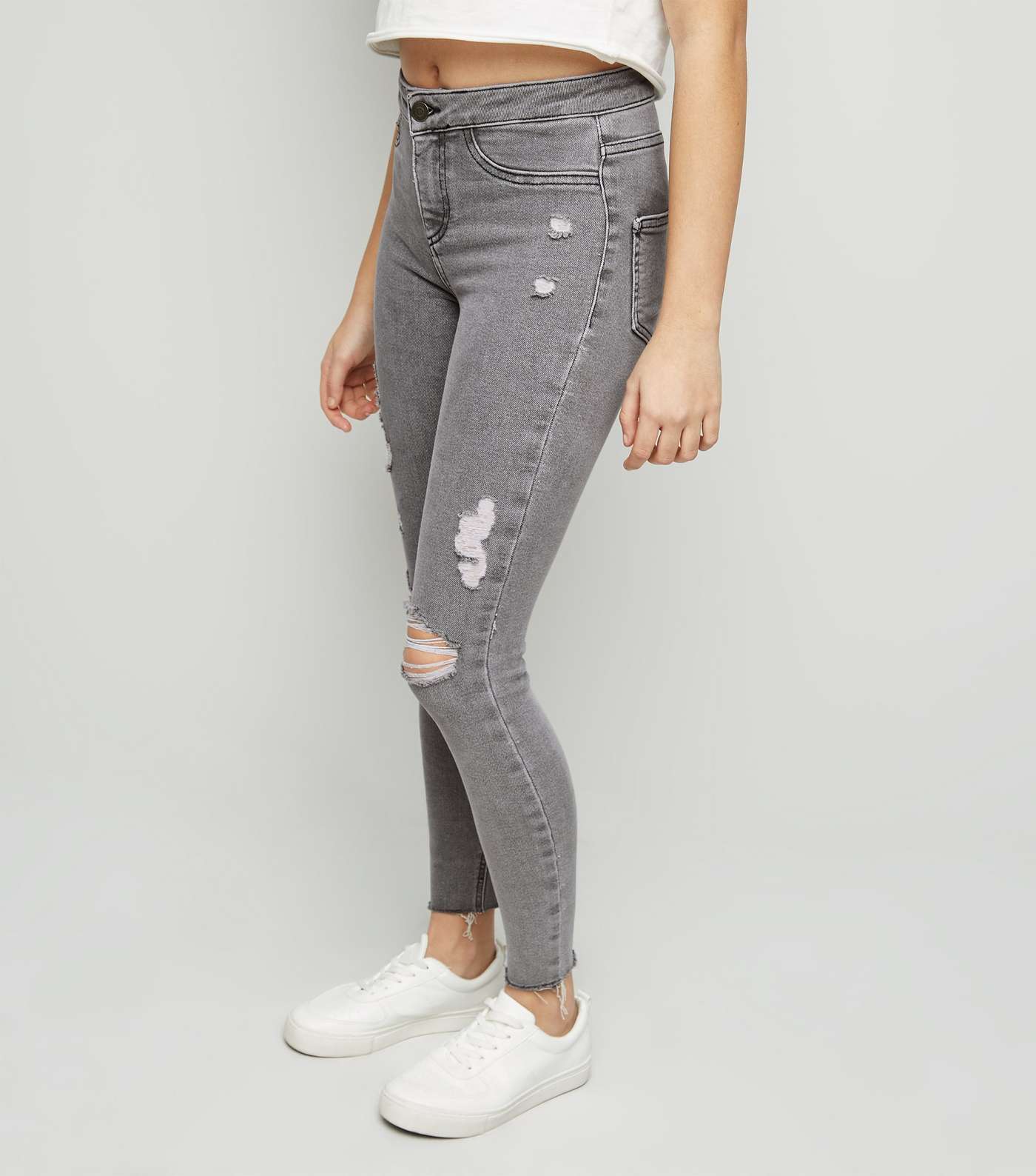 Girls Grey Ripped High Rise Skinny Jeans  Image 2