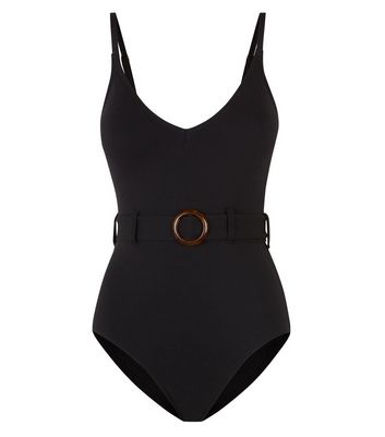 black belted swimming costume