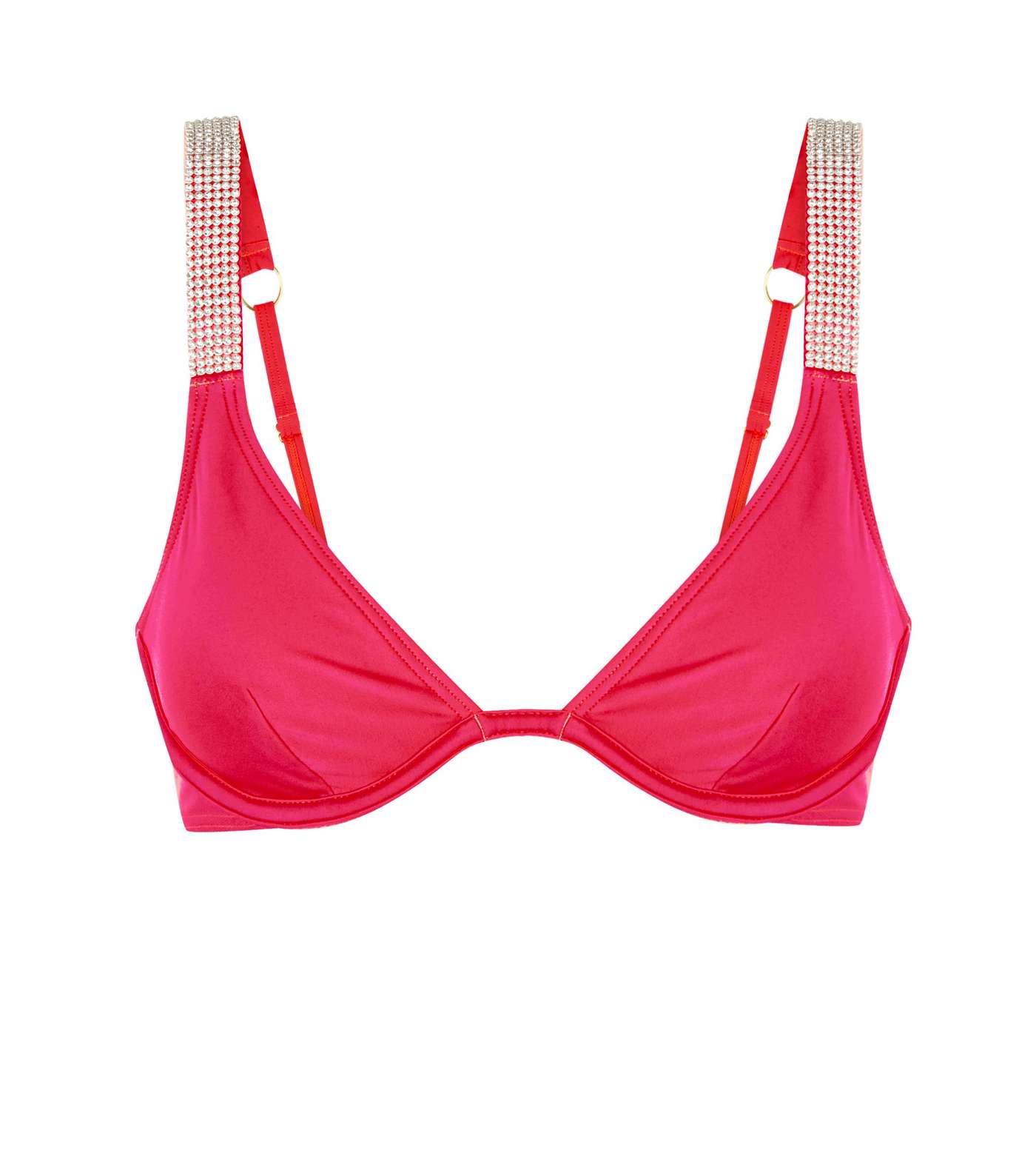 Bright Pink Neon Diamanté Wired Bikini Top  Image 4
