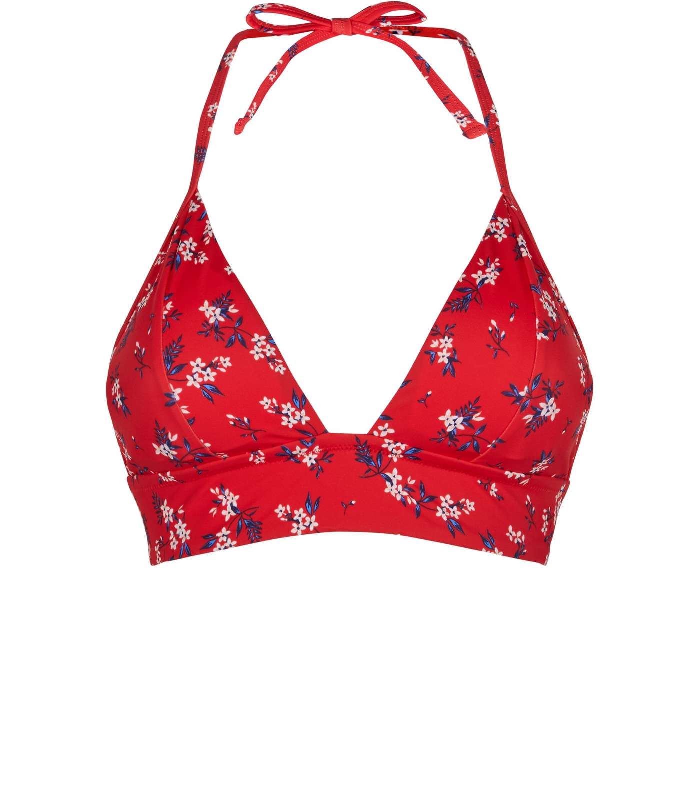 Red Ditsy Floral Longline Triangle Bikini Top Image 4