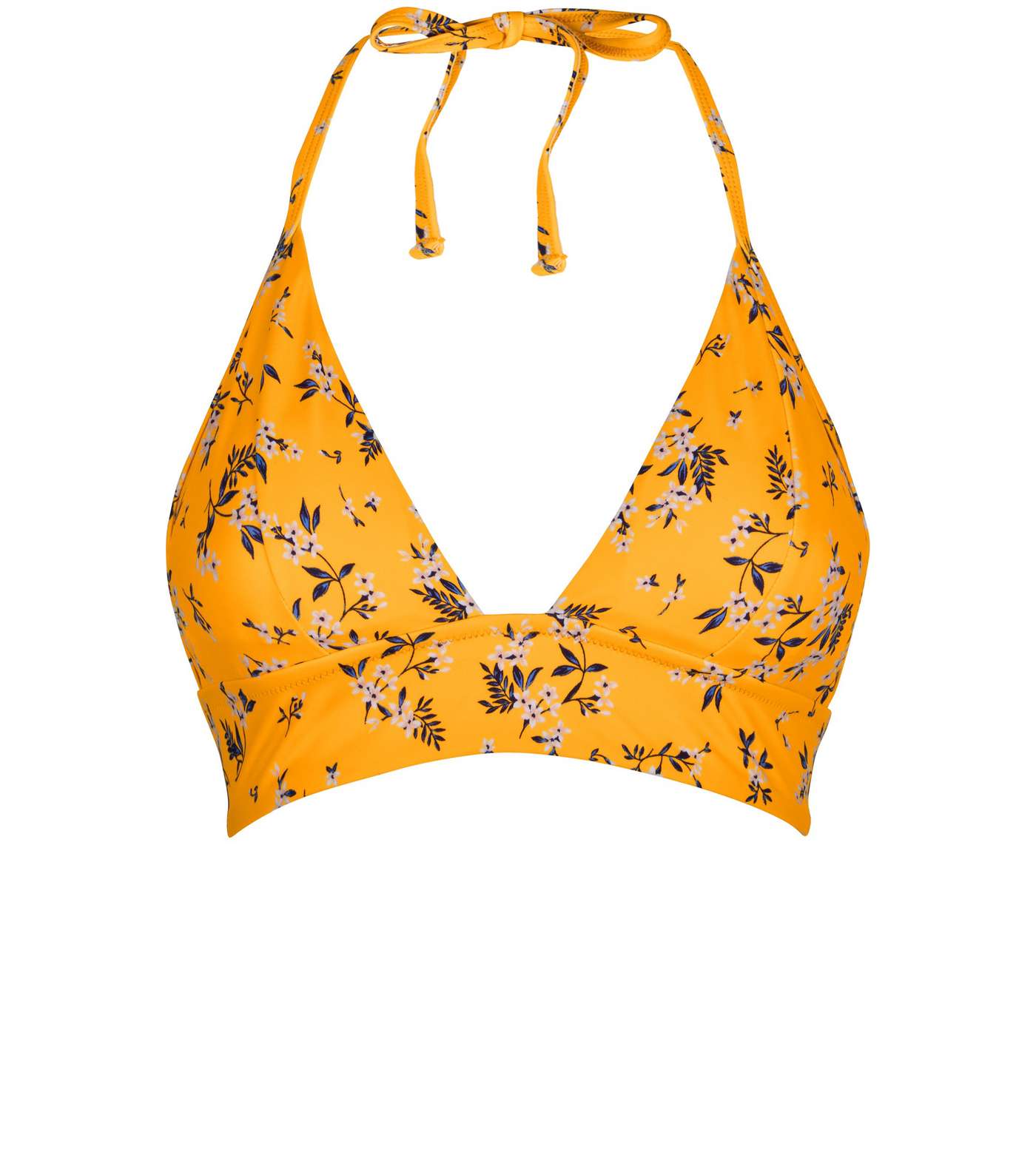 Yellow Ditsy Floral Longline Triangle Bikini Top Image 4