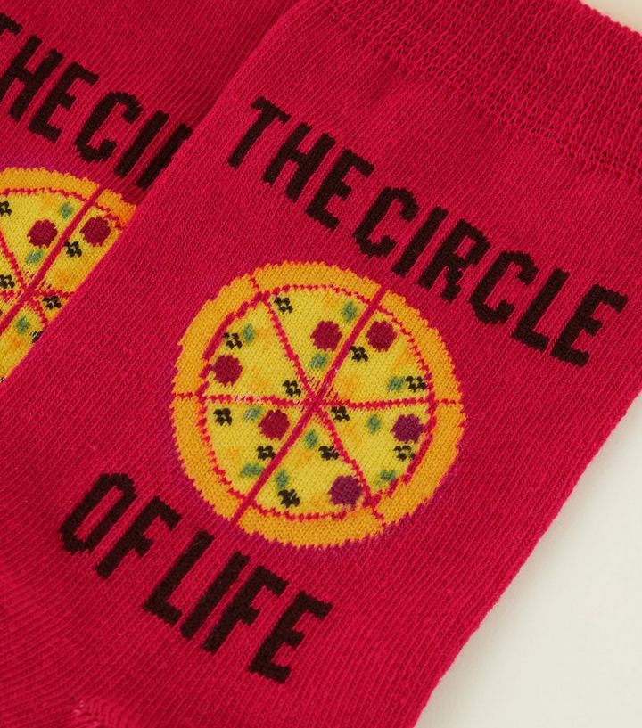 Weinrote Socken Mit Circle Of Life Slogan Und Pizzamotiven New Look