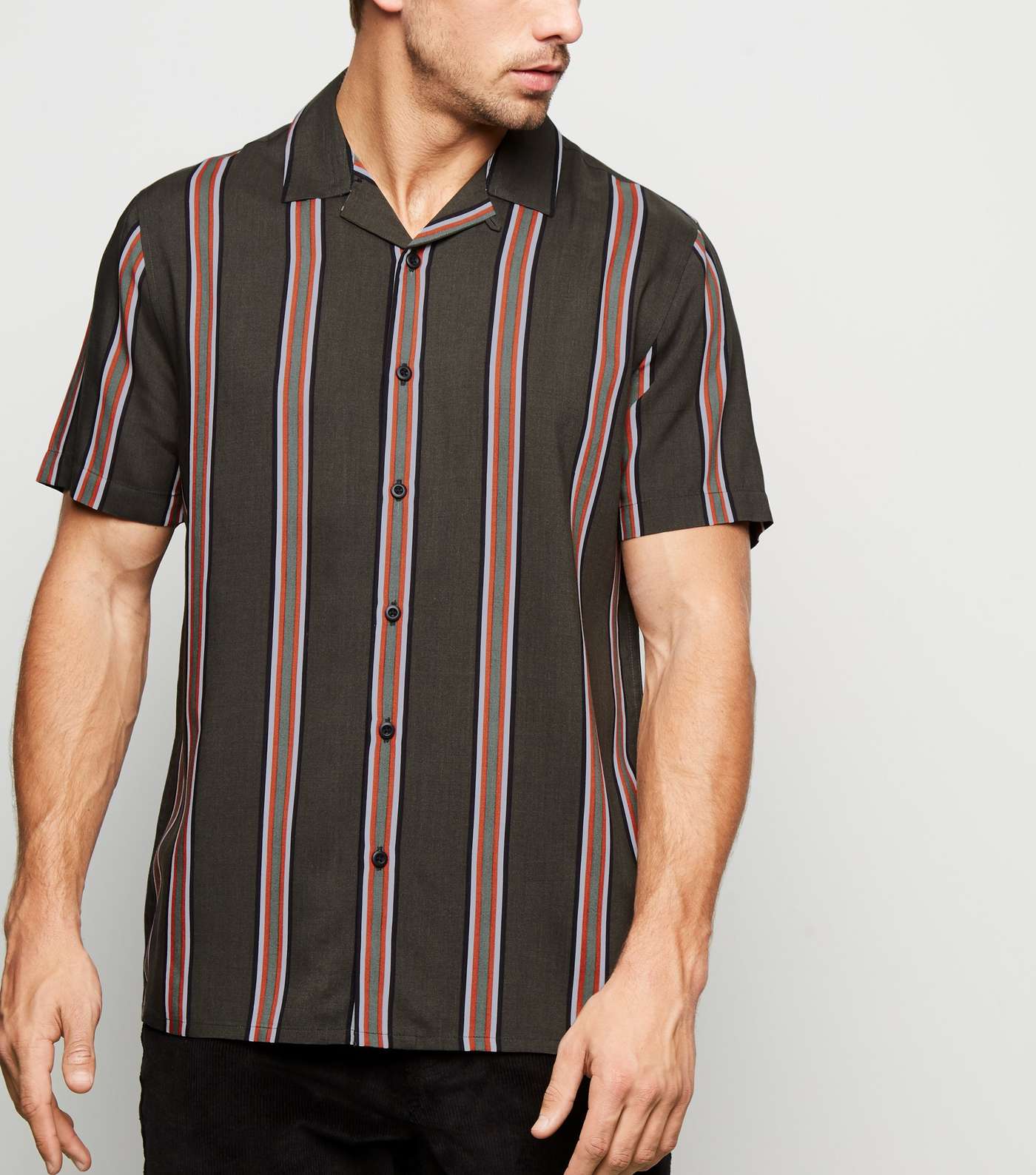 Khaki Vertical Stripe Short Sleeve Shirt