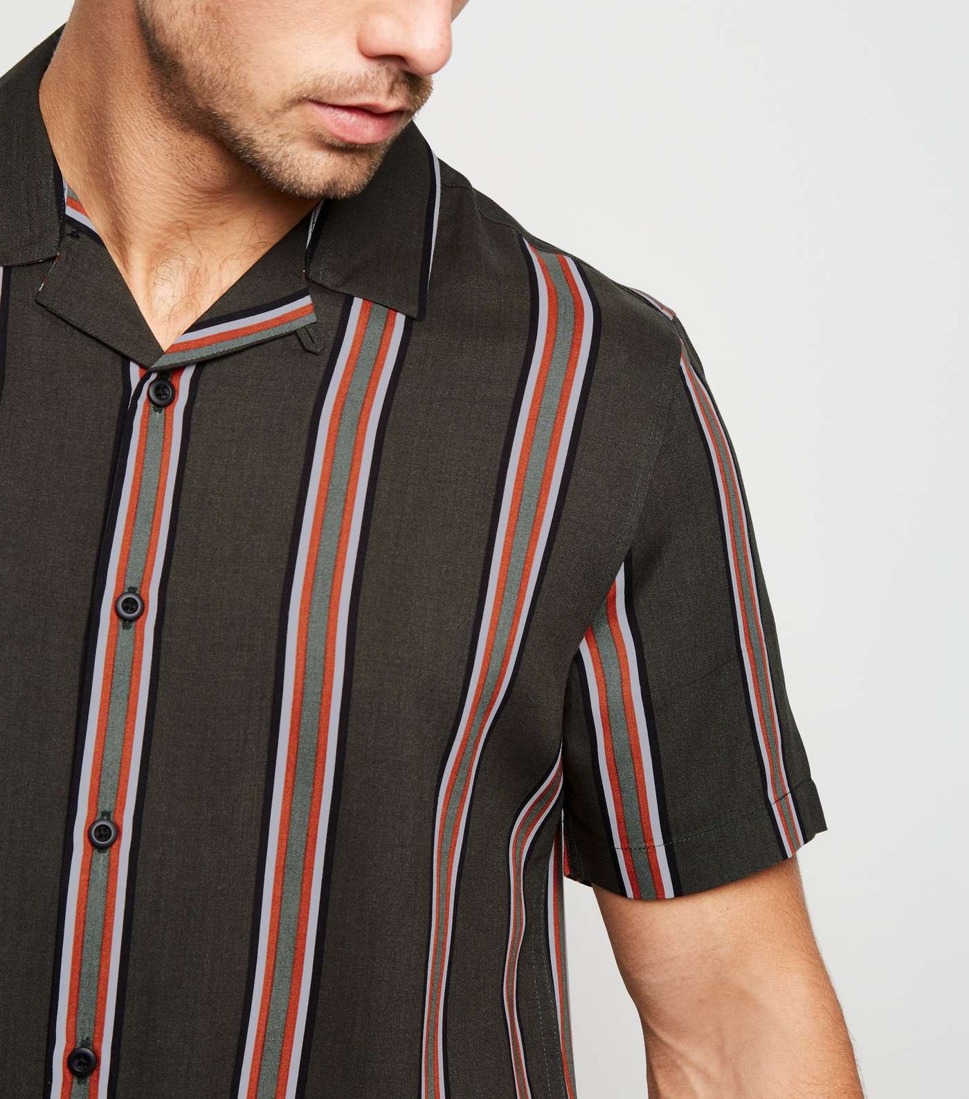 Khaki Vertical Stripe Short Sleeve Shirt Image 3