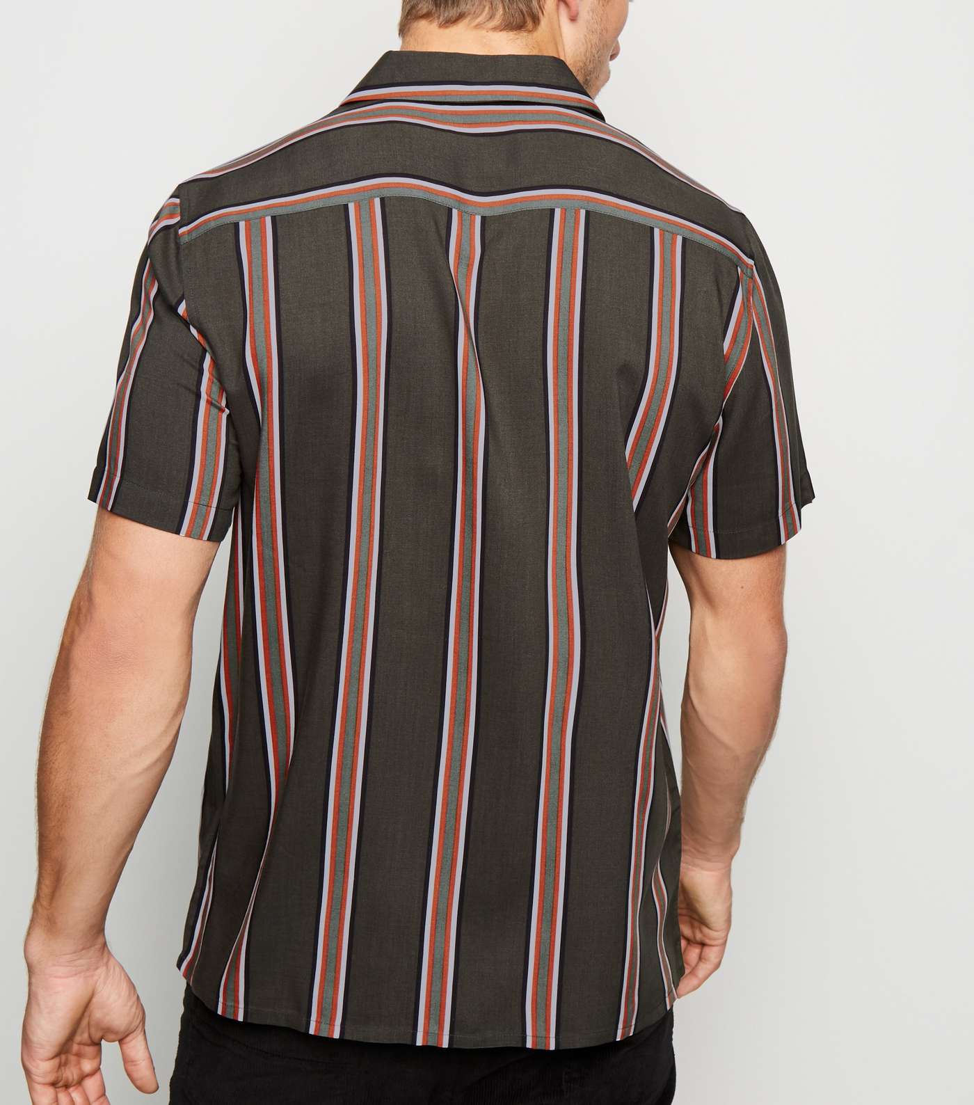 Khaki Vertical Stripe Short Sleeve Shirt Image 5