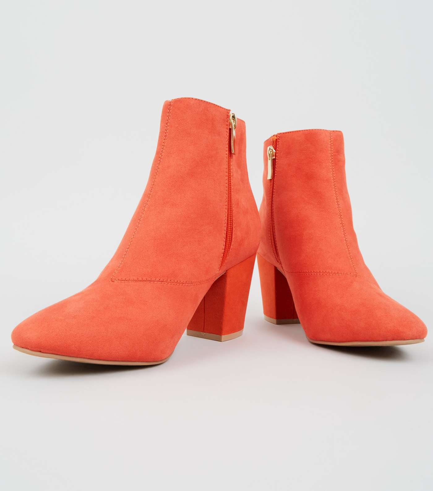 Orange Suedette Mid Block Heel Ankle Boots Image 4