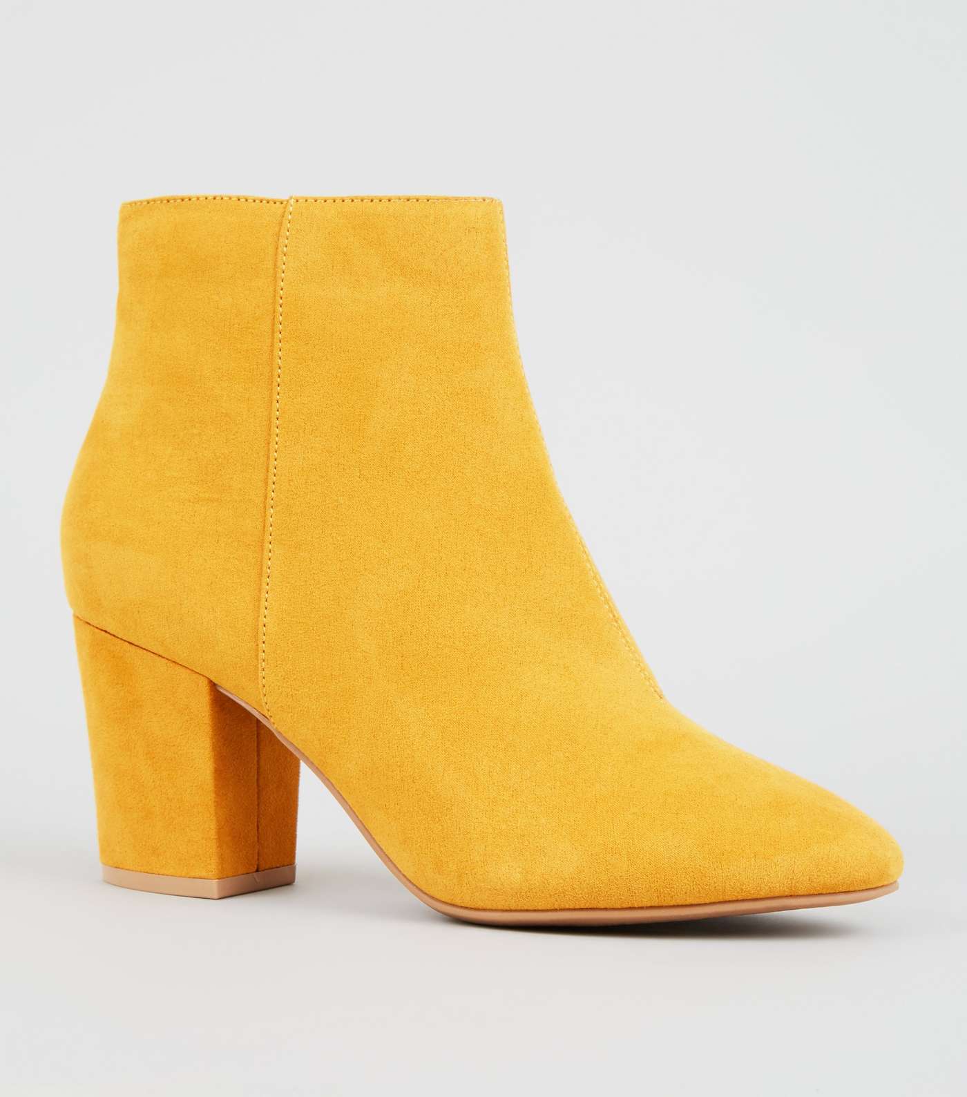 Mustard Suedette Mid Block Heel Ankle Boots