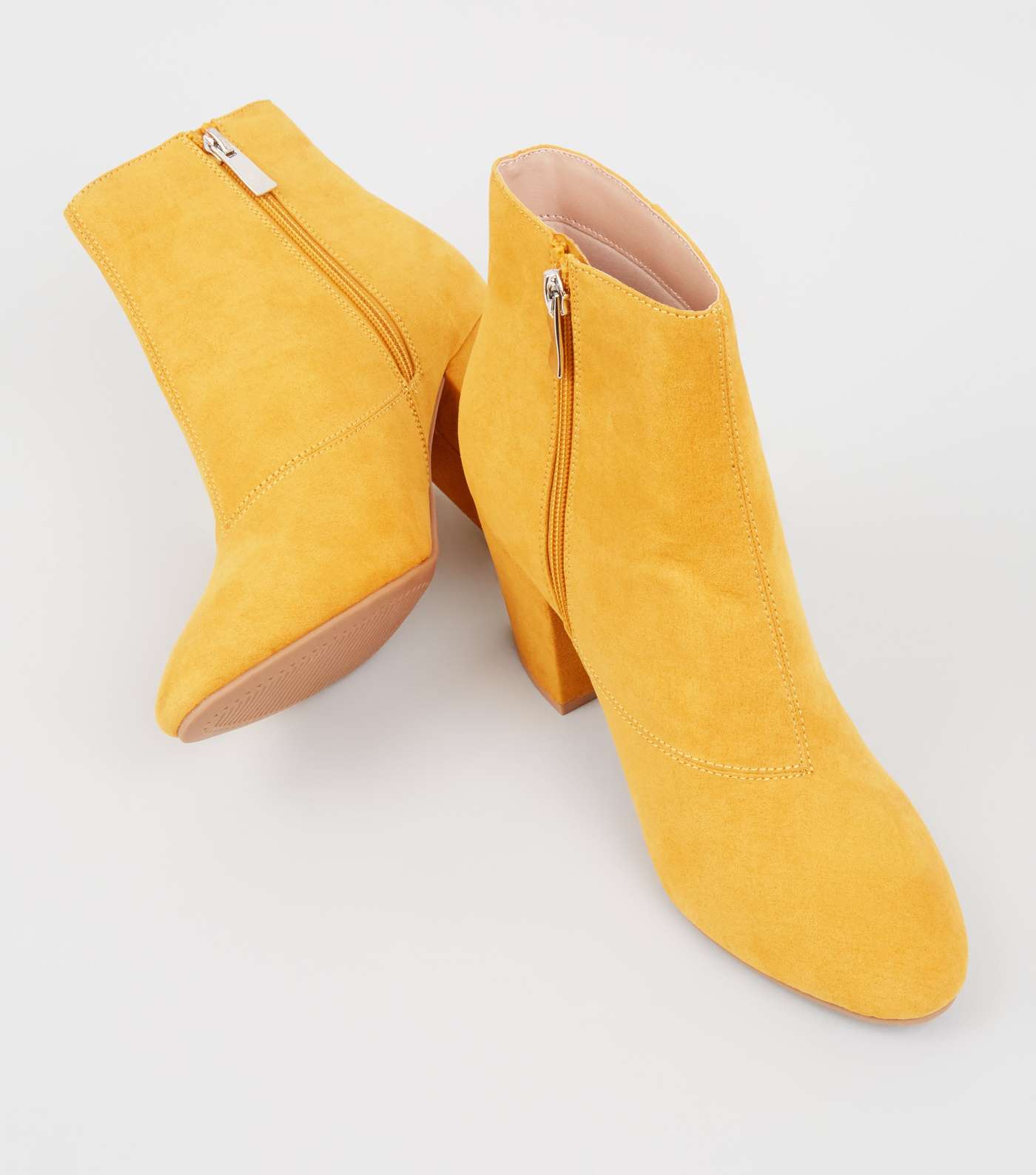 Mustard Suedette Mid Block Heel Ankle Boots Image 3