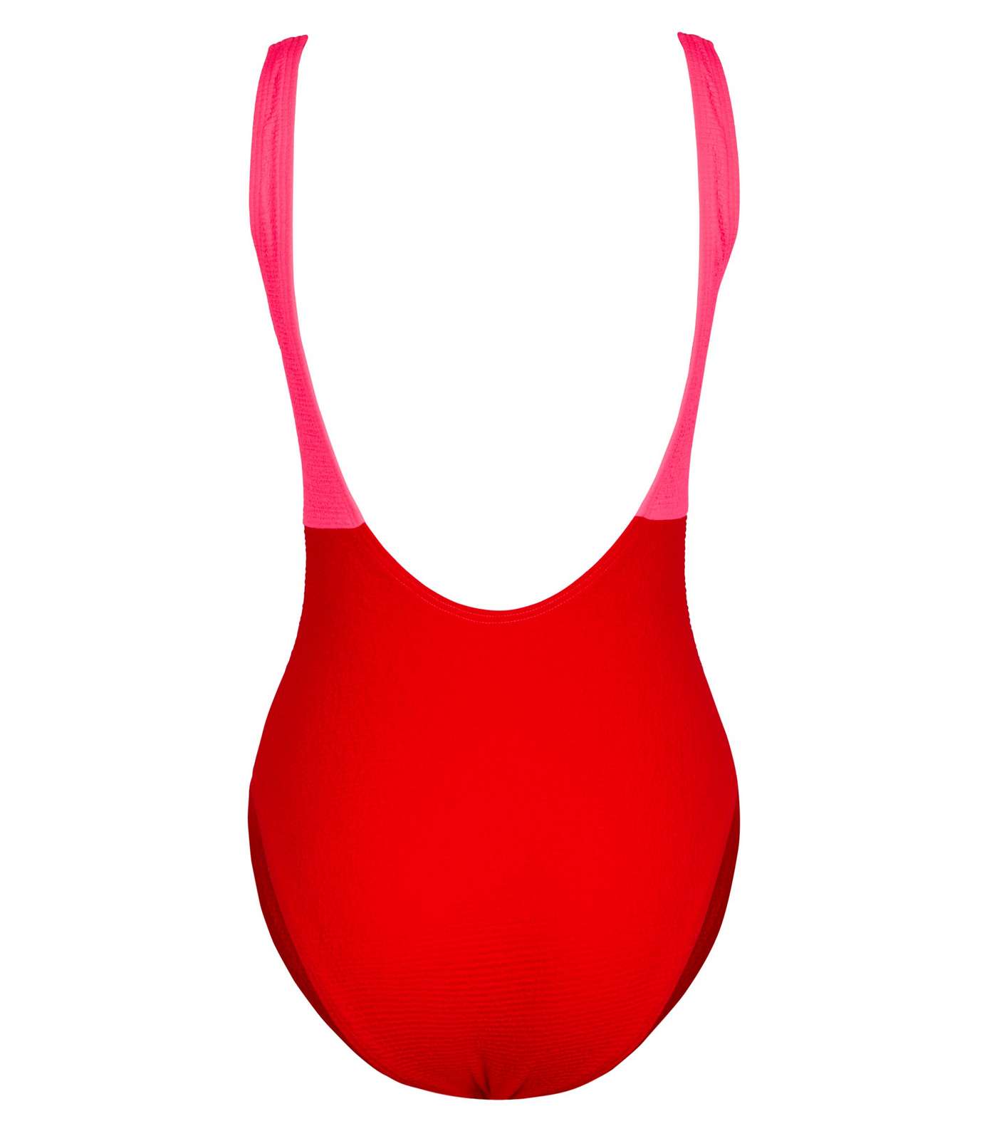 Red Crinkle Colour Block Swimsuit Image 4