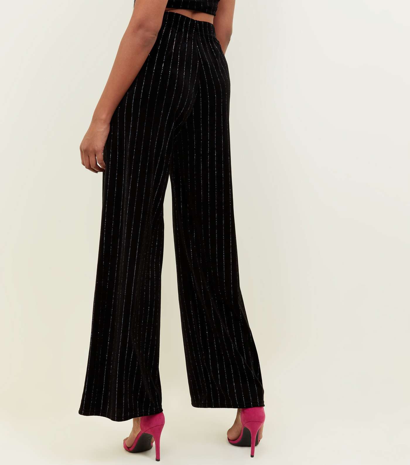 Black Velvet Glitter Pinstripe Trousers  Image 3